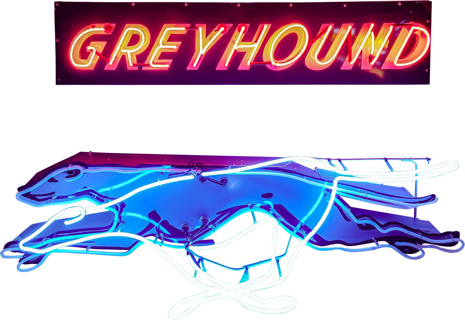 Greyhound Single Sided Porcelain Two-Piece Sign w/ Animated Neon (1 of 6)