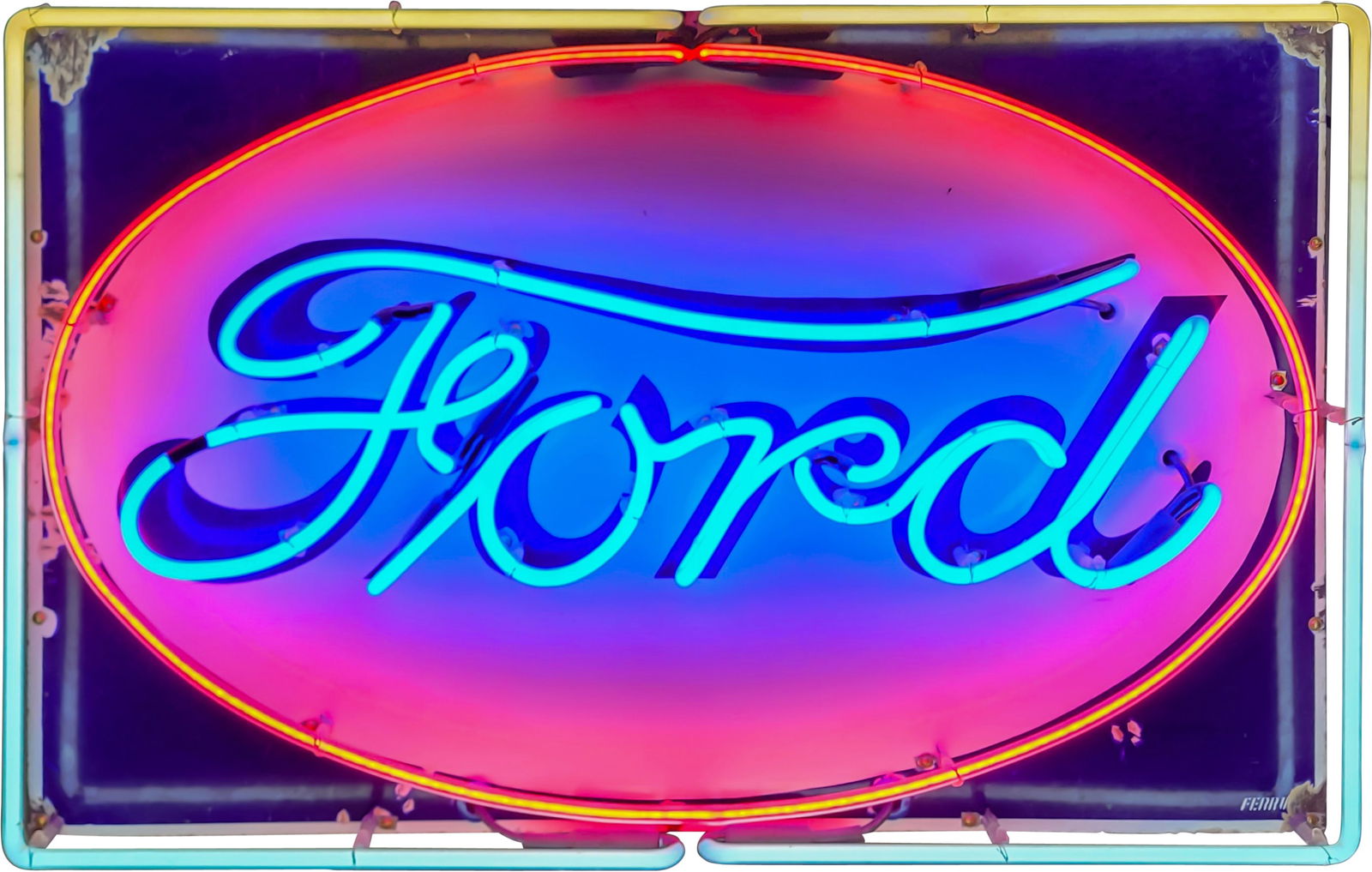 Ford Single Sided Porcelain Reverse Color Neon Logo Sign (1 of 4)