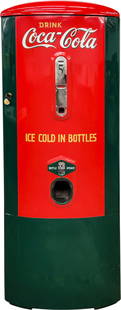 Restored Mills 45 Drink Coca Cola Vending Machine: 24" x 64" x 23" Mills Model 45 vending machine in excellent cosmetic condition featuring hand painted logos and lettering with a high gloss finish. There are a few scratches on the sides of the exteri