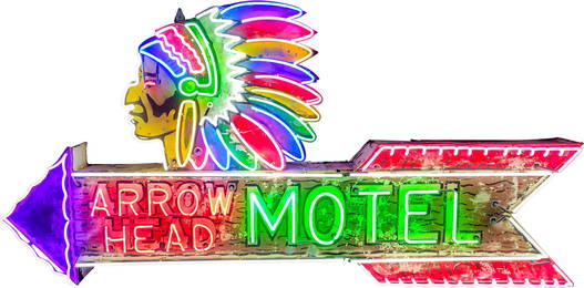 Impressive Arrow Head Motel 8 Color Tin Die Cut Factory Neon Sign w/ Arrow & Native American Indian