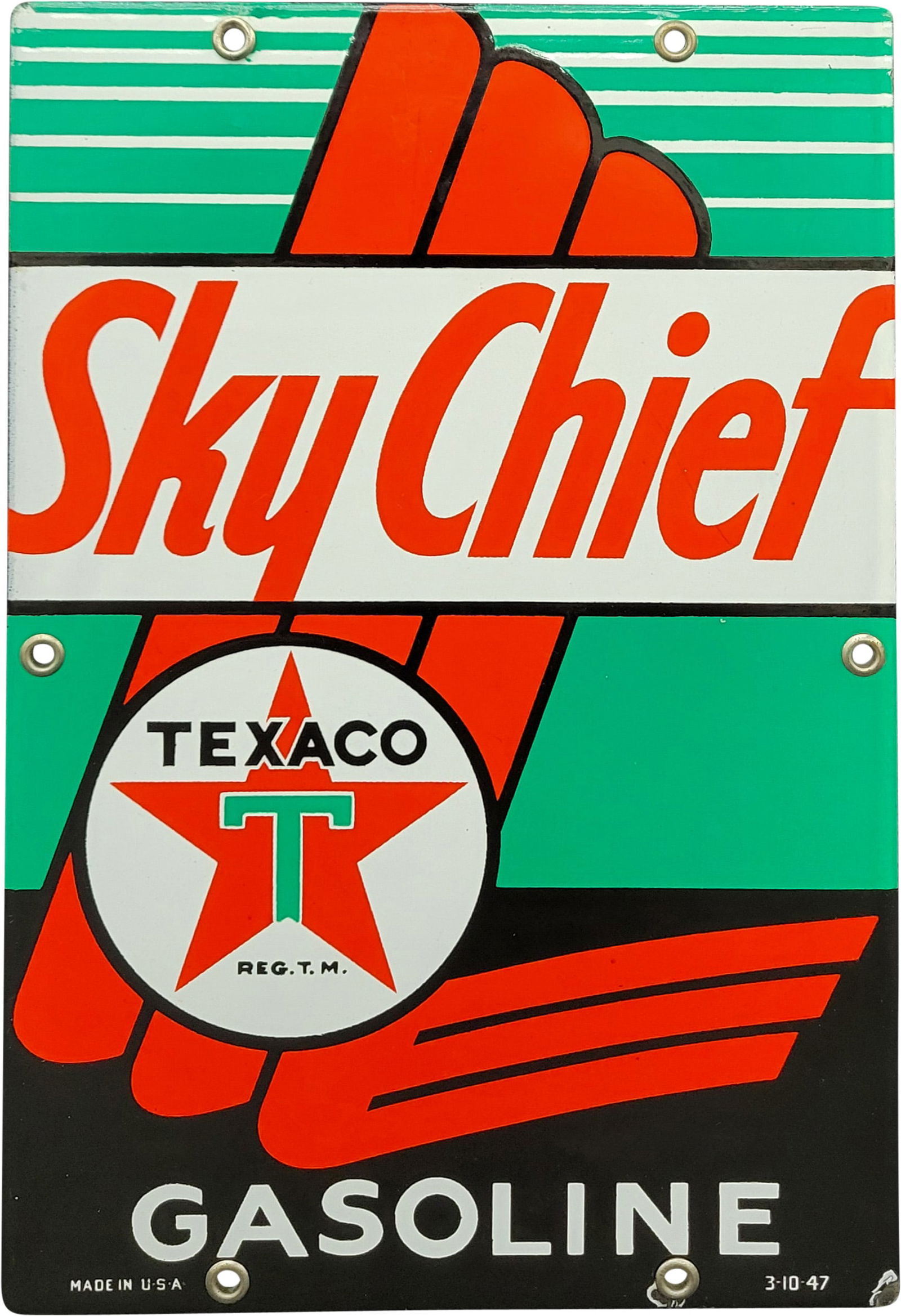 1947 Texaco Sky Chief Gasoline Single Sided Porcelain Pump Plate Sign "Baby" (1 of 2)