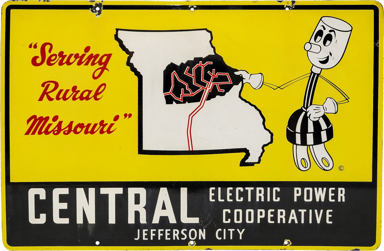 Central Electric Power Coop Jefferson City Missouri Single Sided Porcelain Sign w/ Willie Wirehand (1 of 2)