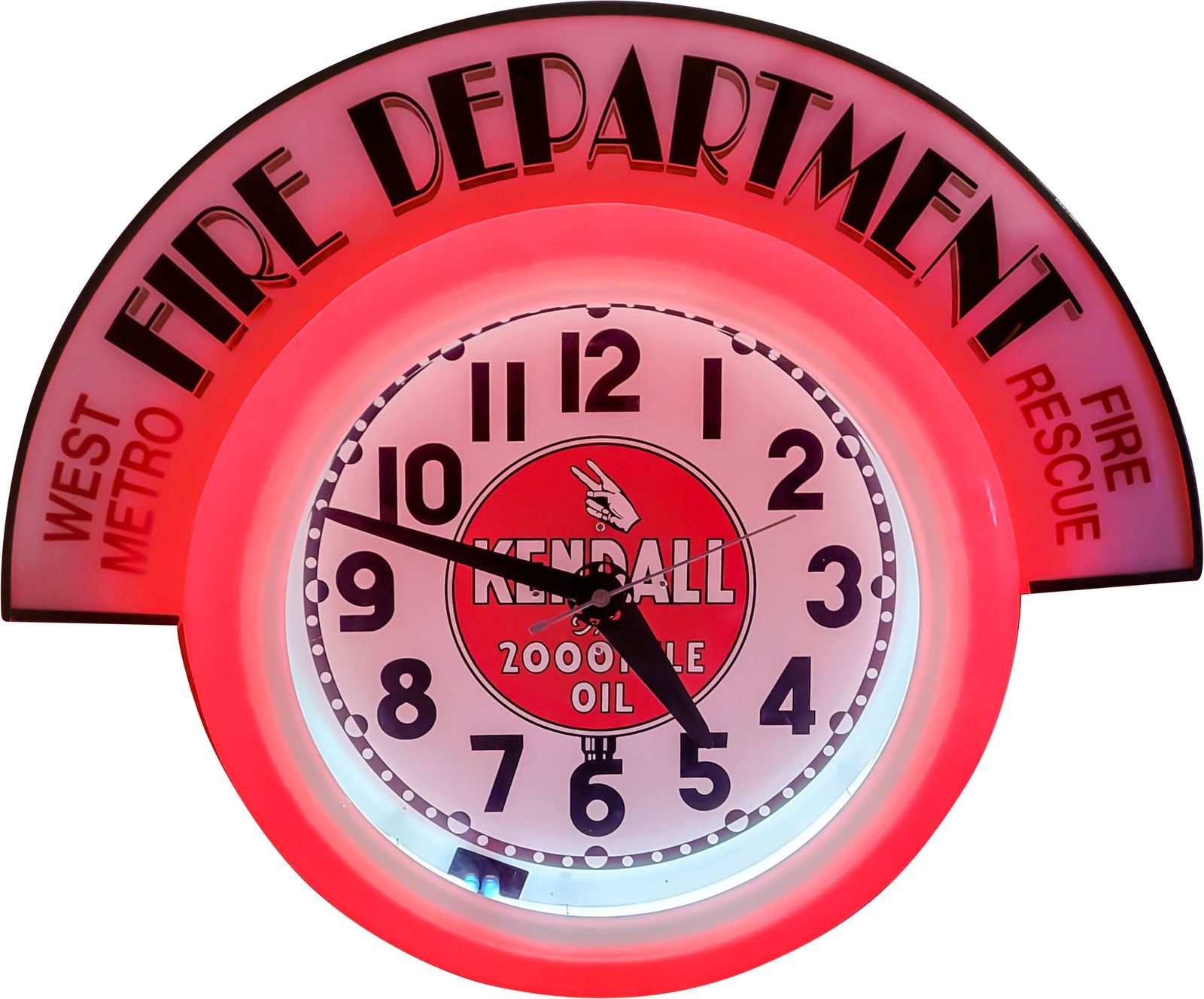 Kendall the 2000 Mile Oil West Metro Fire Department Cleveland Neon Advertising Clock (1 of 3)