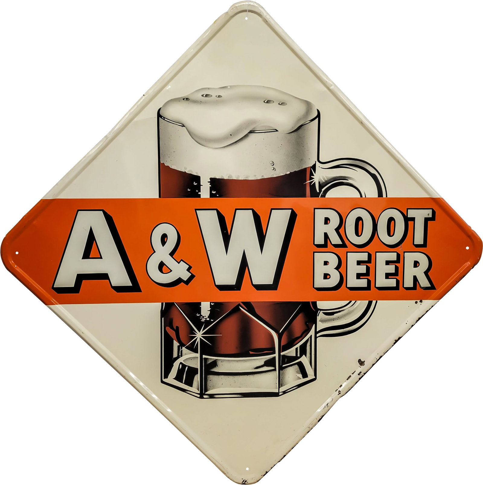 A&W Root Beer Emb Single Sided Tin Reflective Sign w/ Mug (1 of 3)