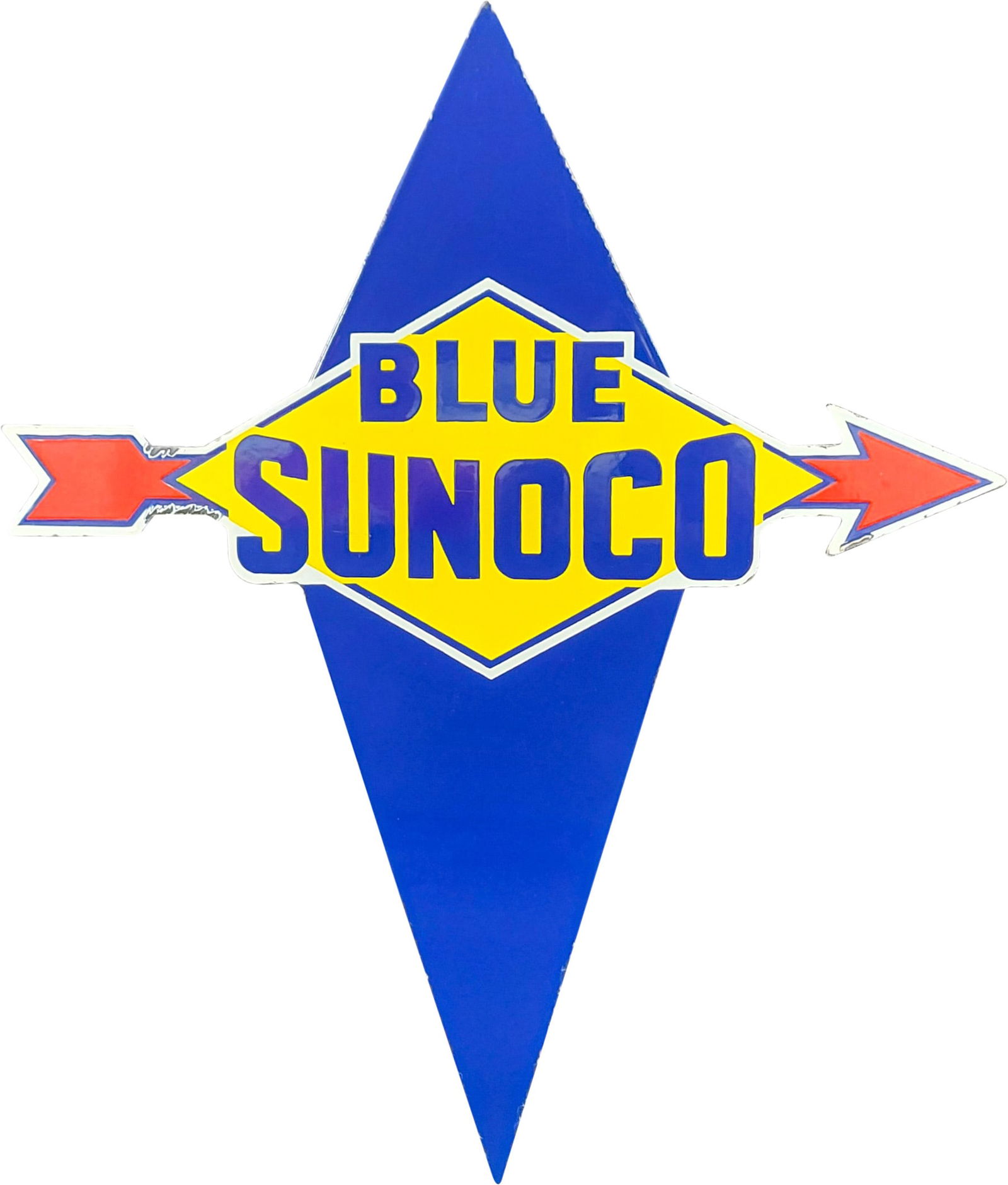 Blue Sunoco Gasoline Die Cut Single Sided Porcelain Pump Plate Sign (1 of 2)