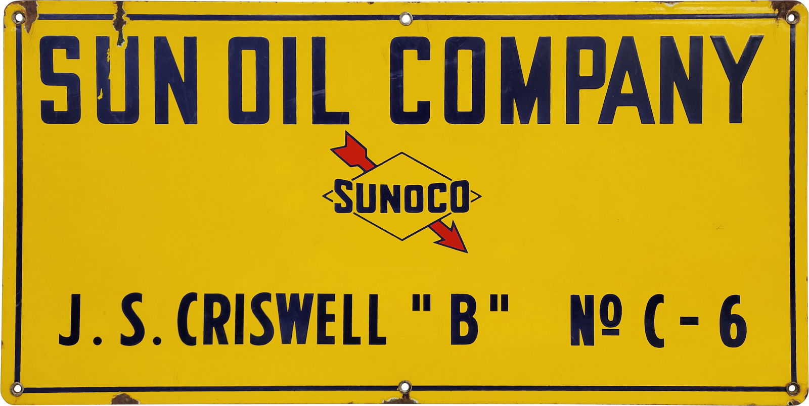 Sun Oil Company J.S. Criswell "B" Field Lease Single Sided Porcelain Sign w/ Logo (1 of 2)