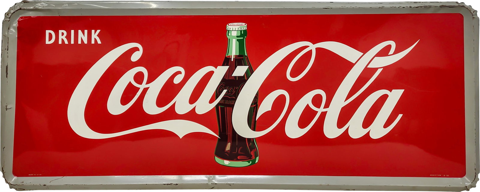 1955 Drink Coca Cola 5' Single Sided Tin Sign w/ Bottle (1 of 3)