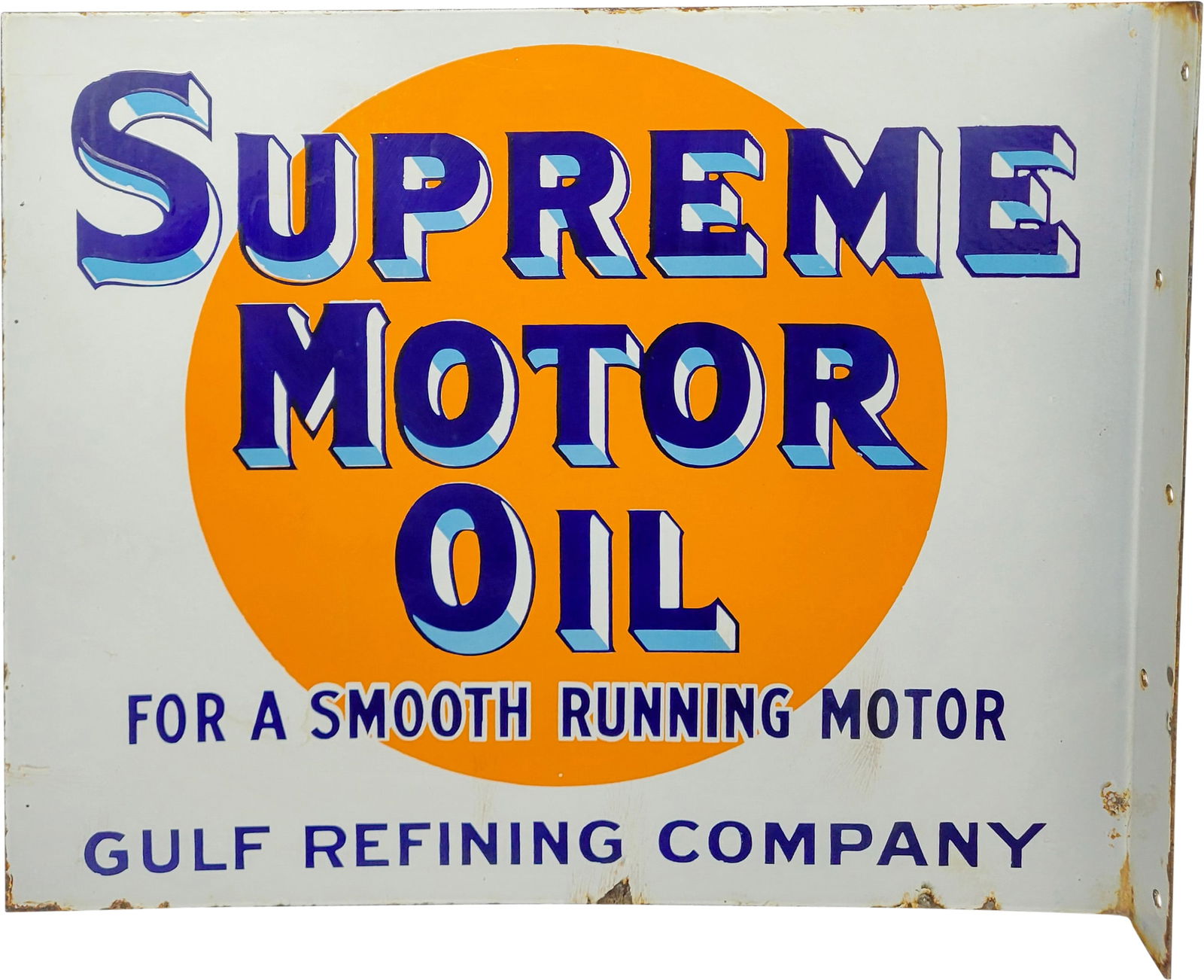 Gulf Refining Company Supreme Motor Oil Double Sided Porcelain Flange Sign (1 of 3)