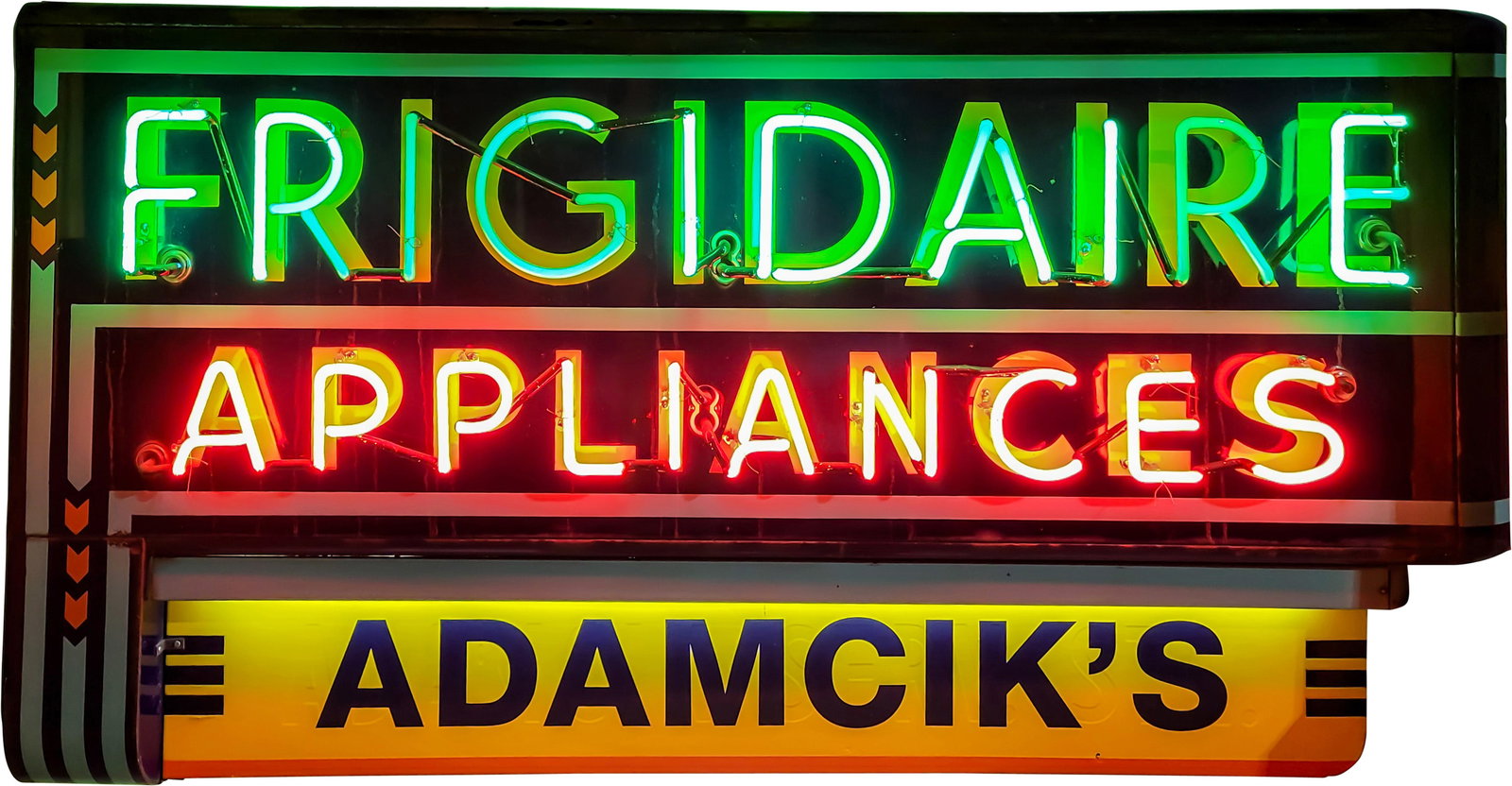Frigidaire Appliances "Adamcik's" Factory Double Sided Porcelain Neon Sign (1 of 5)