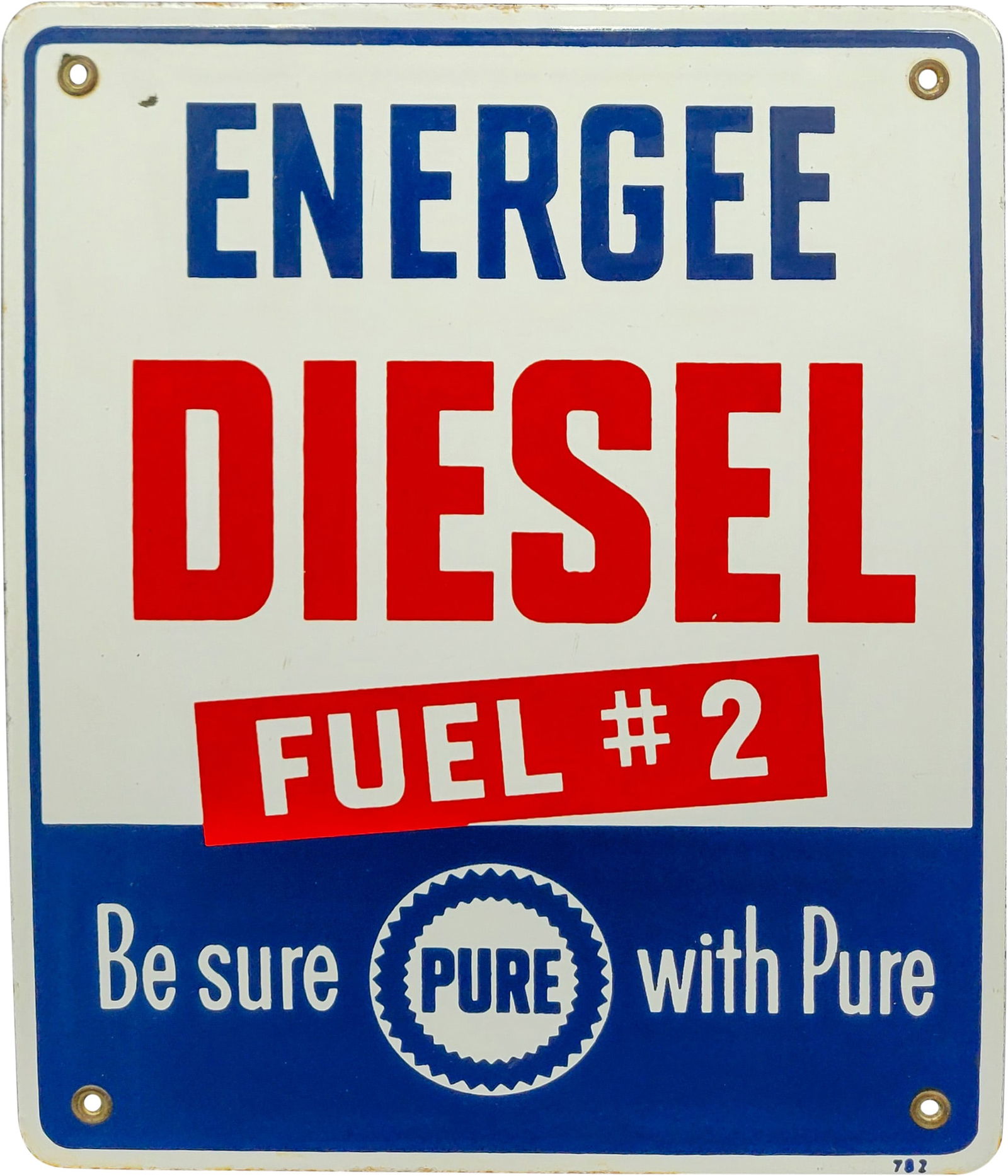 Pure Energee Diesel Fuel #2 Single Sided Porcelain Gas Pump Plate Sign w/ Logo "Four Mout Holes" (1 of 2)