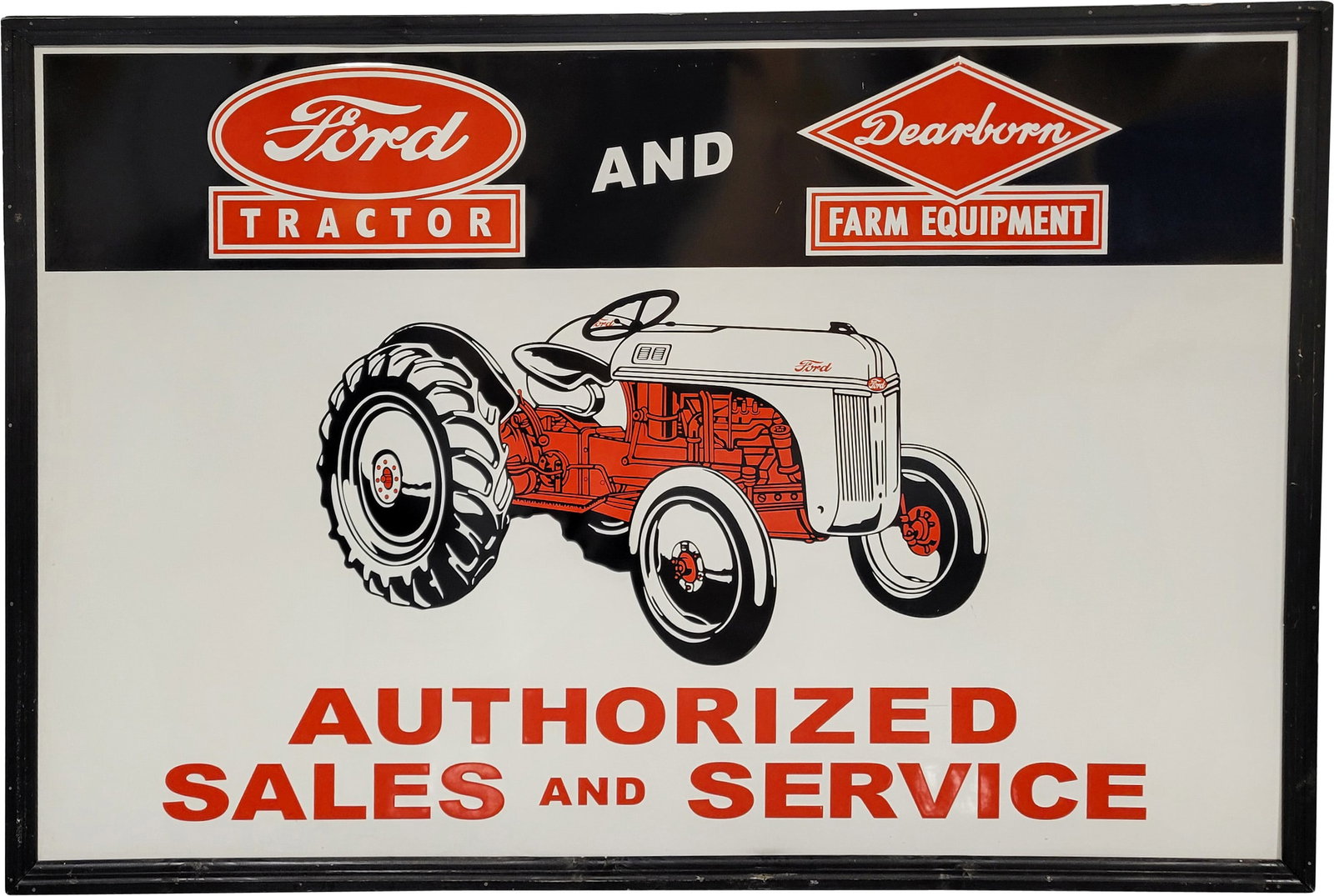 Ford Tractor Dearborn Farm Equipment Authorized Sales & Service 6' Emb. Single Sided Tin Sign (1 of 2)