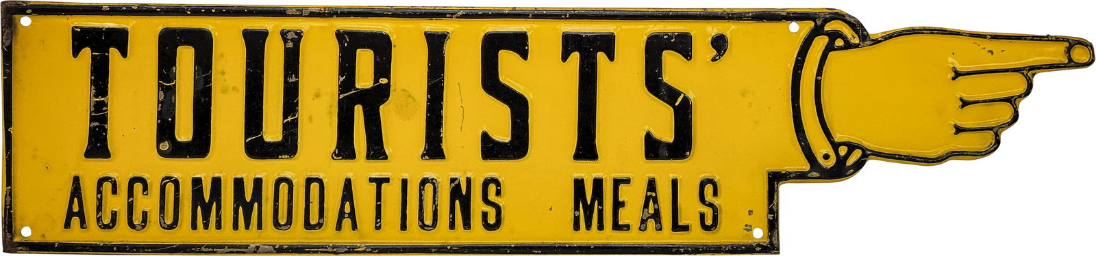 Tourists Accommodations Meals Emb. Single Sided Tin Finger Pointer Sign (1 of 2)