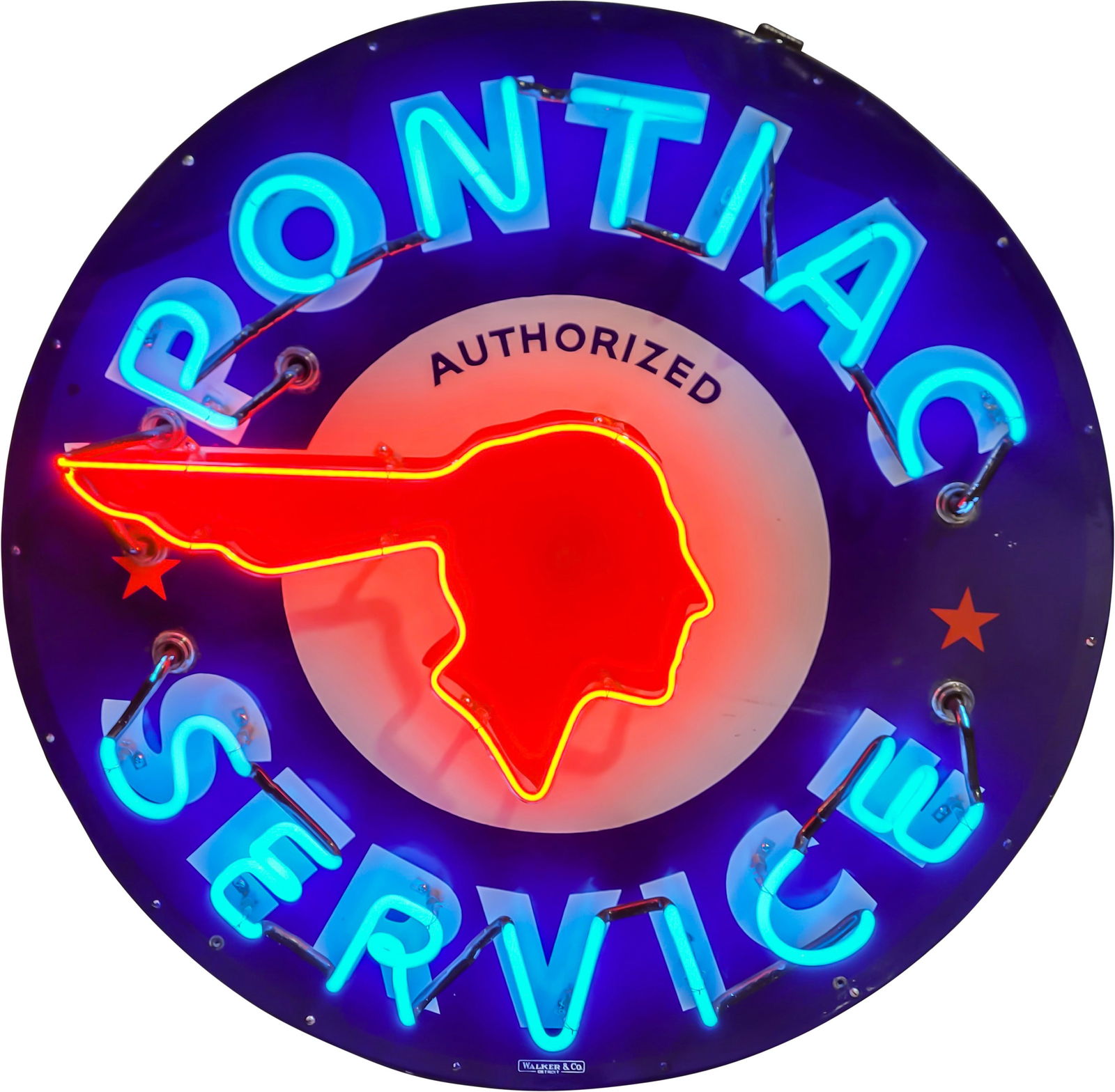 Pontiac Authorized Service 42" Single Sided Porcelain Neon Sign w/ "Full Feather" (1 of 5)