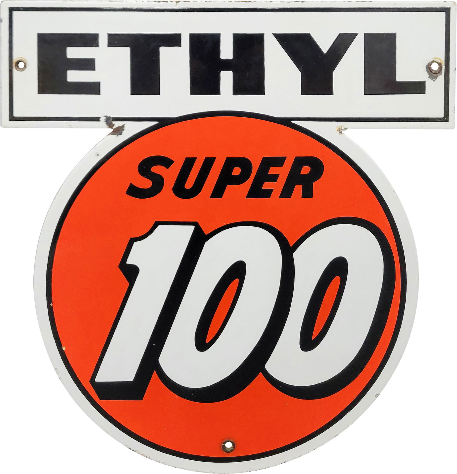 Clark's Super 100 Ethyl Gasoline Die Cut Single Sided Porcelain Pump Plate Sign (1 of 2)