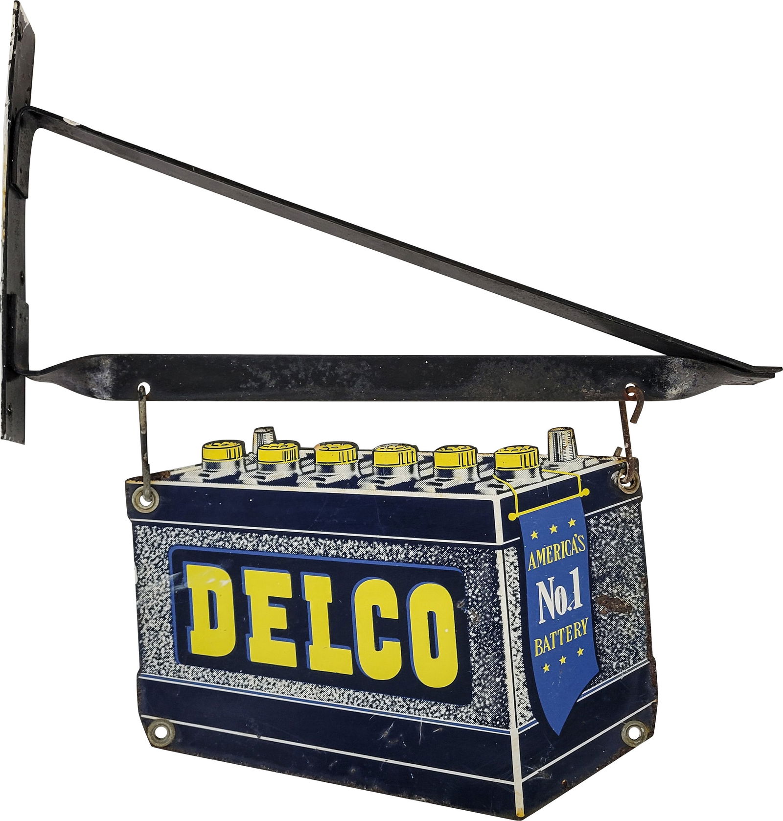 Delco America's #1 Battery Double Sided Tin Sign w/ Hanger "Baby" (1 of 2)