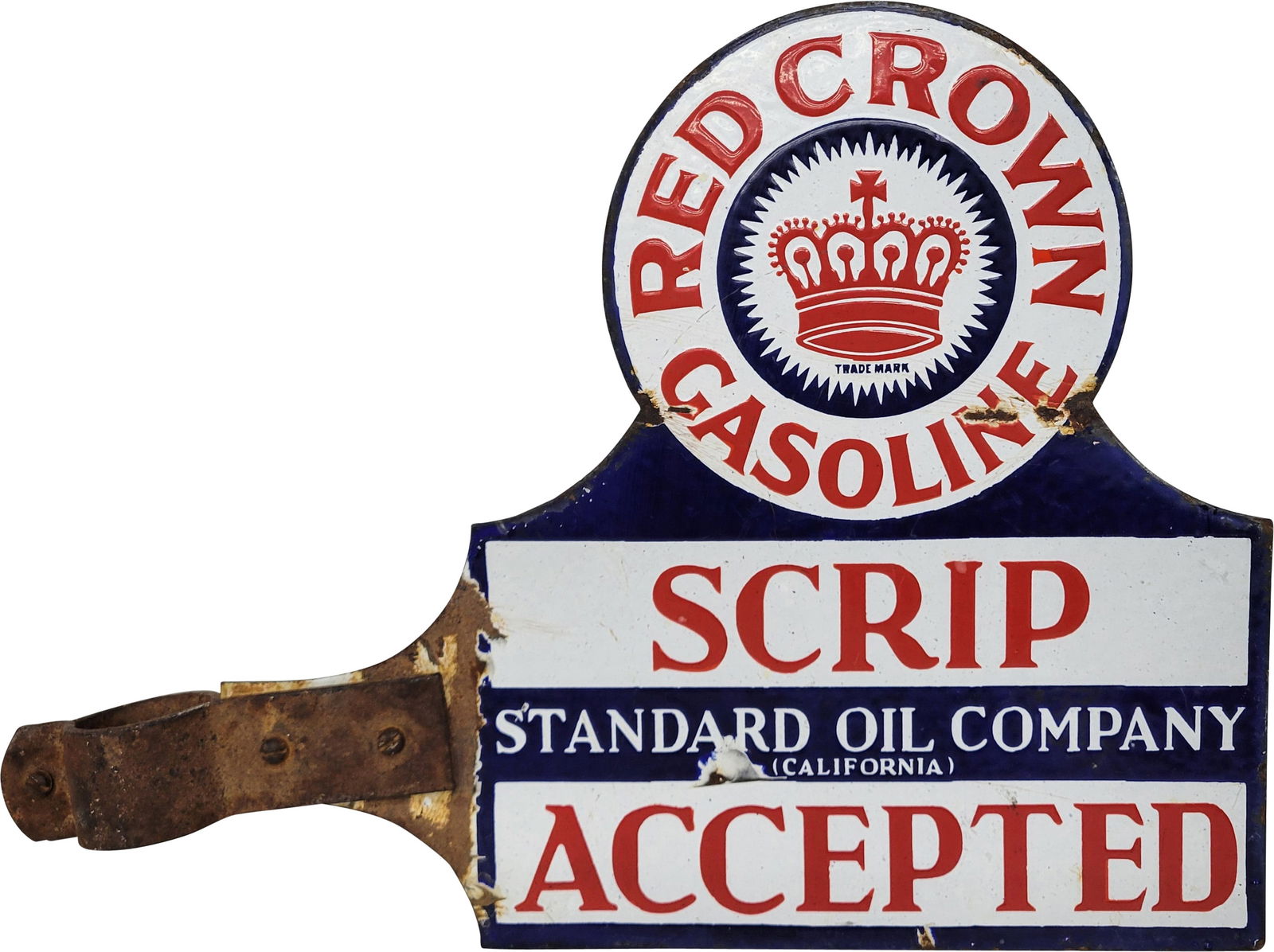 Standard Oil of California Red Crown Gasoline Scrip Accepted Porcelain Visible Pump Sign (1 of 2)