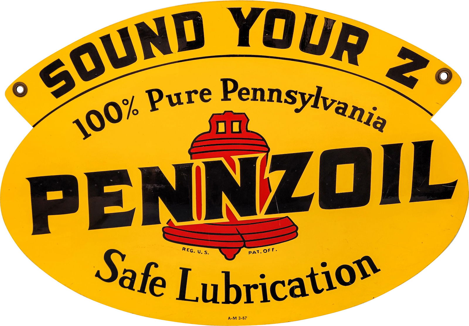 1957 Pennzoil "Sound Your Z" Motor Oil Die Cut Double Sided Tin Sign (1 of 2)