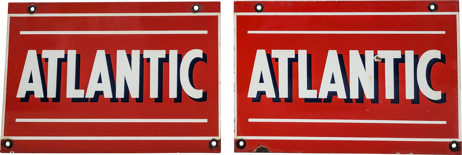 Group of Two Atlantic Gasoline Single Sided Porcelain Pump Plate Signs (1 of 2)