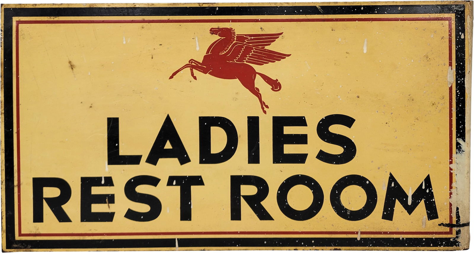 Scarce Mobil Ladies Rest Room Double Sided Tin Flange Sign w/ Pegasus (1 of 3)