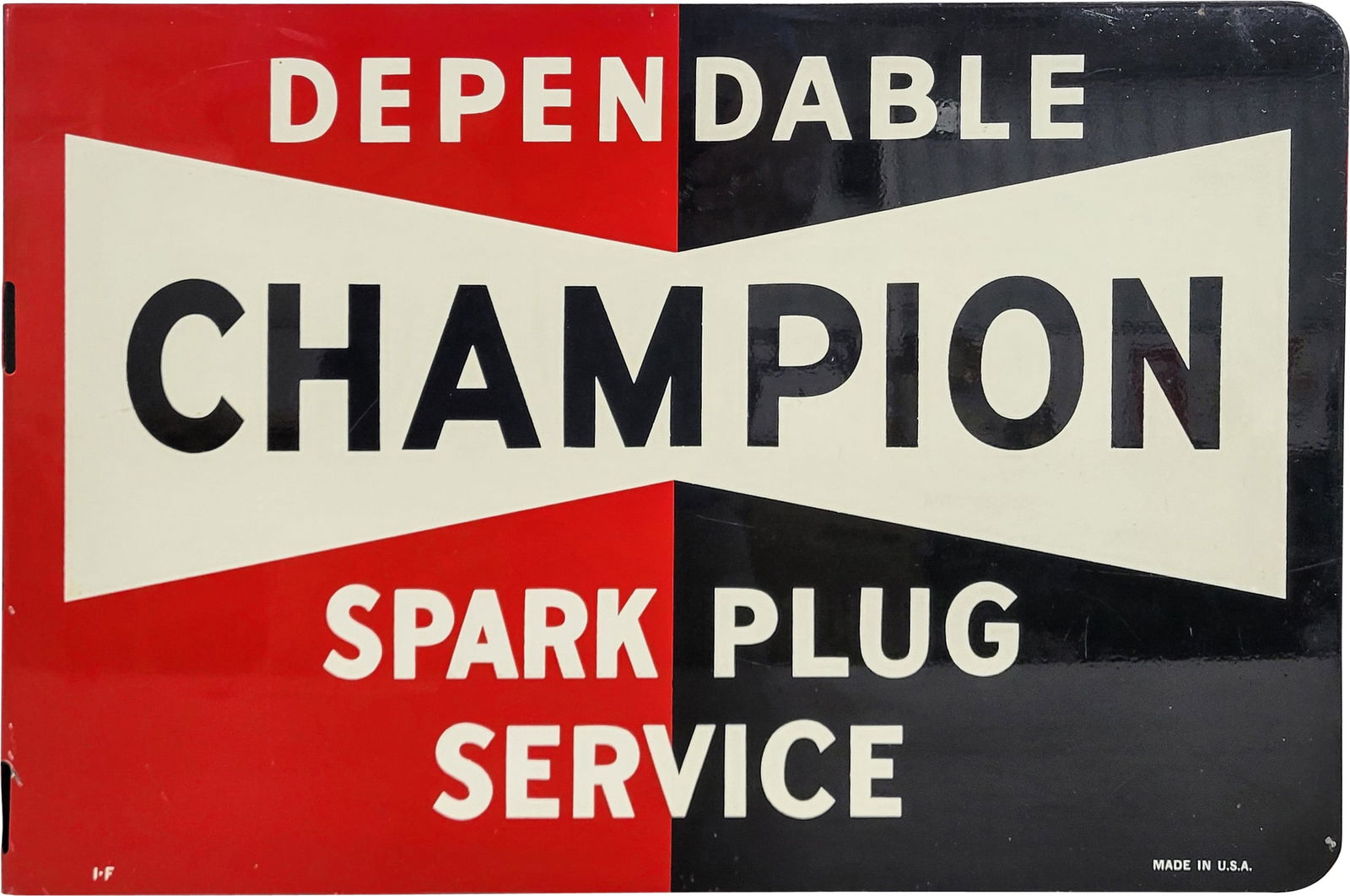 Dependable Champion Spark Plug Service Double Sided Tin Flange Sign (1 of 2)