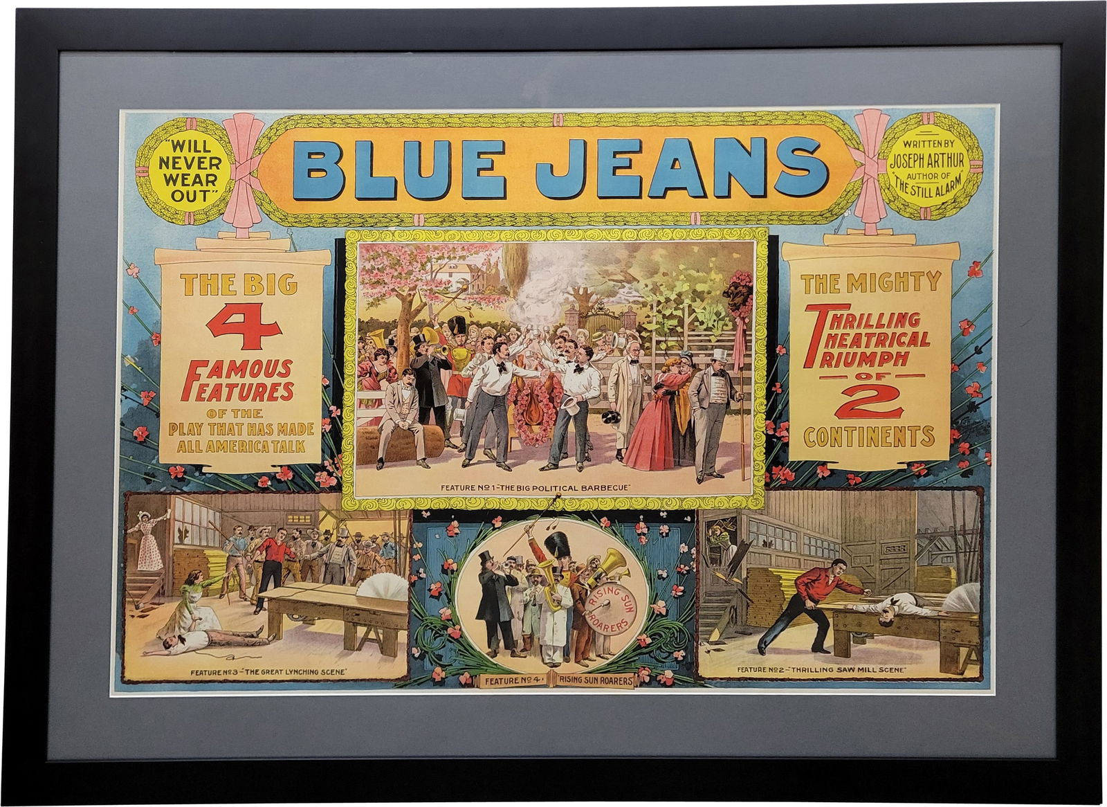 Blue Jeans "Will Never Wear Out" by Joseph Arthur Theater Framed Advertising Poster (1 of 2)