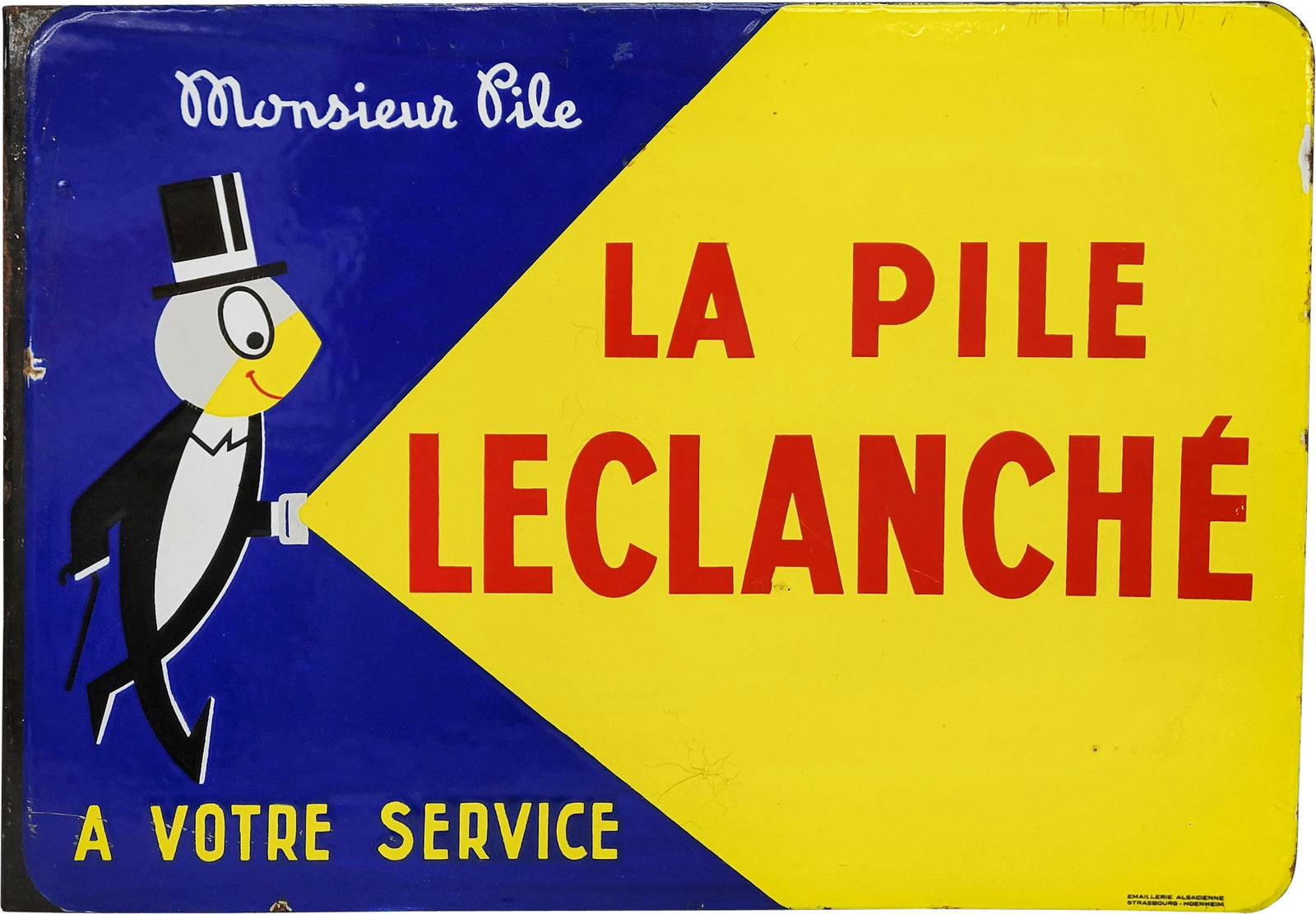La Pile Leclanch Battery Single Sided Porcelain Flange Sign (1 of 3)