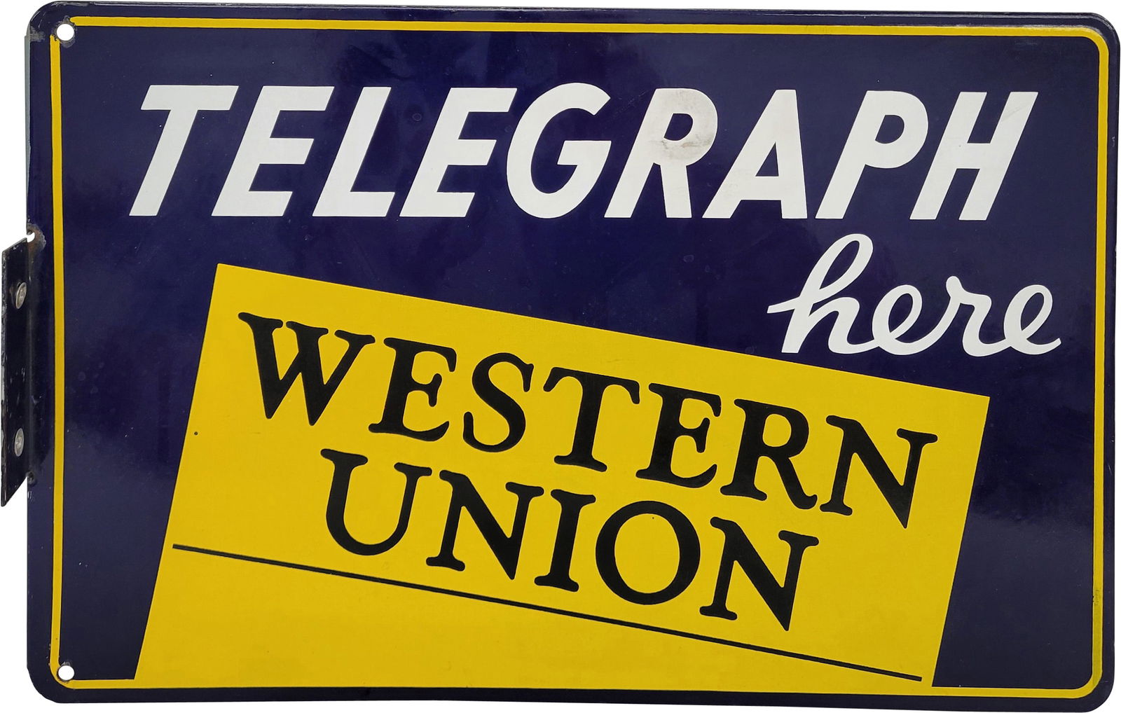 Western Union Telegraph Here Double Sided Porcelain Flange Sign (1 of 3)