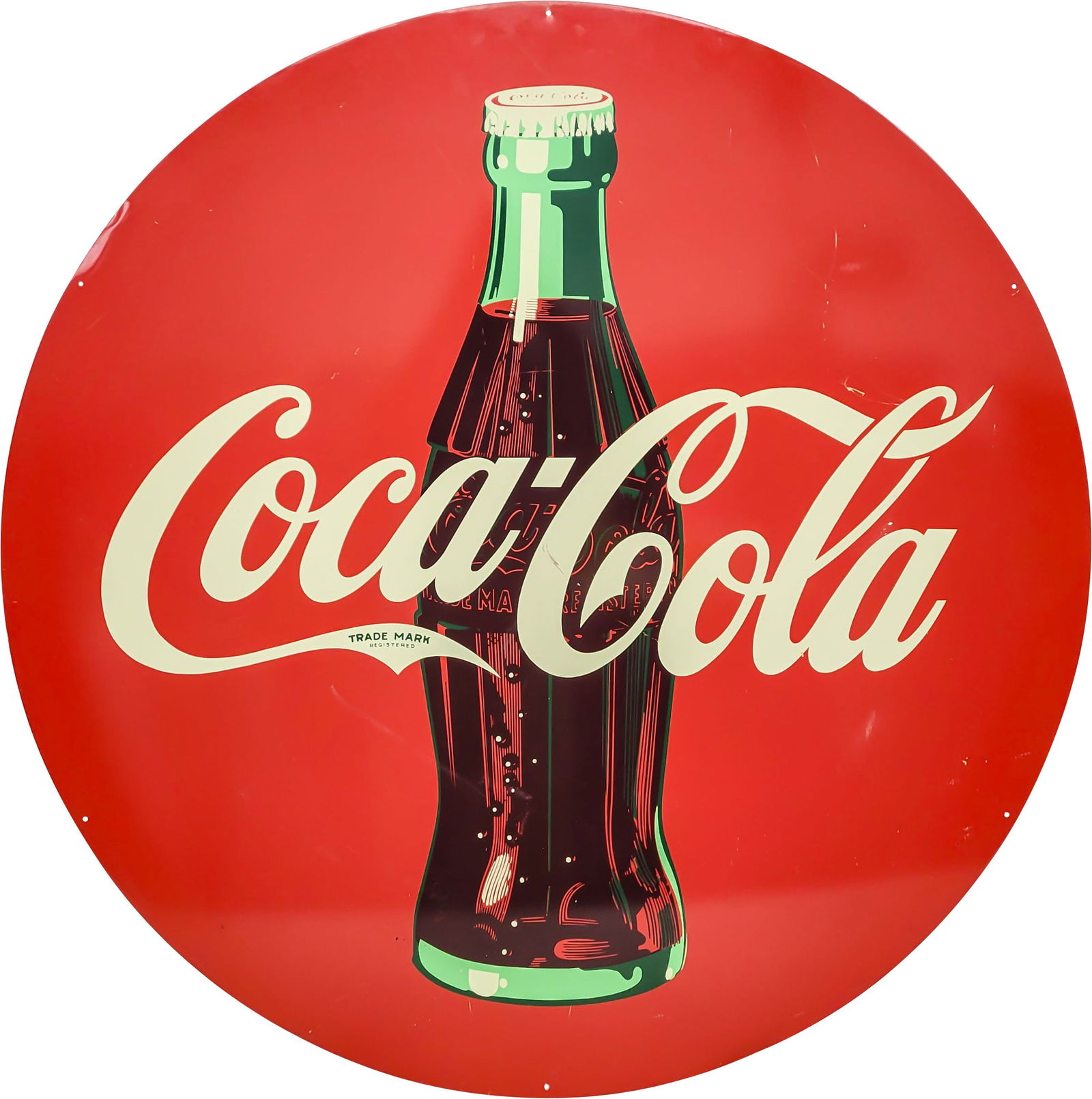 Coca Cola 45.5" Single Sided Tin Sign w/ Bottle (1 of 2)