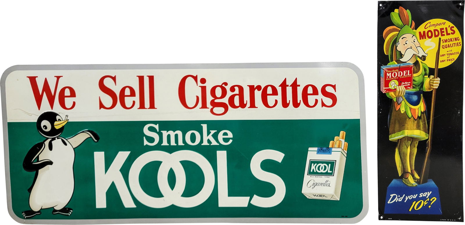 Group of Two Signs Kool Cigarettes & Single Sided Tin Model Tobacco (1 of 2)