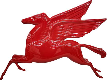 Mobil Pegasus 4' Embossed Fiberglass Advertising Sign: 33" x 48", AGE UNKNOWN single-sided embossed fiberglass sign. The sign is exceptionally clean with minor imperfections along the perimeter.