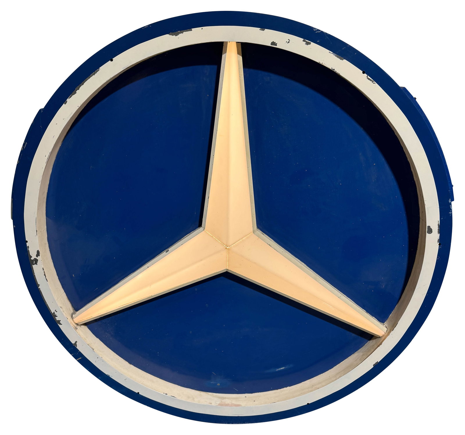 Mercedes Metal And Plastic Double Sided Light Up Sign: 60" x 6" Mercedes metal sign with plastic insert in working condition. Double sided.