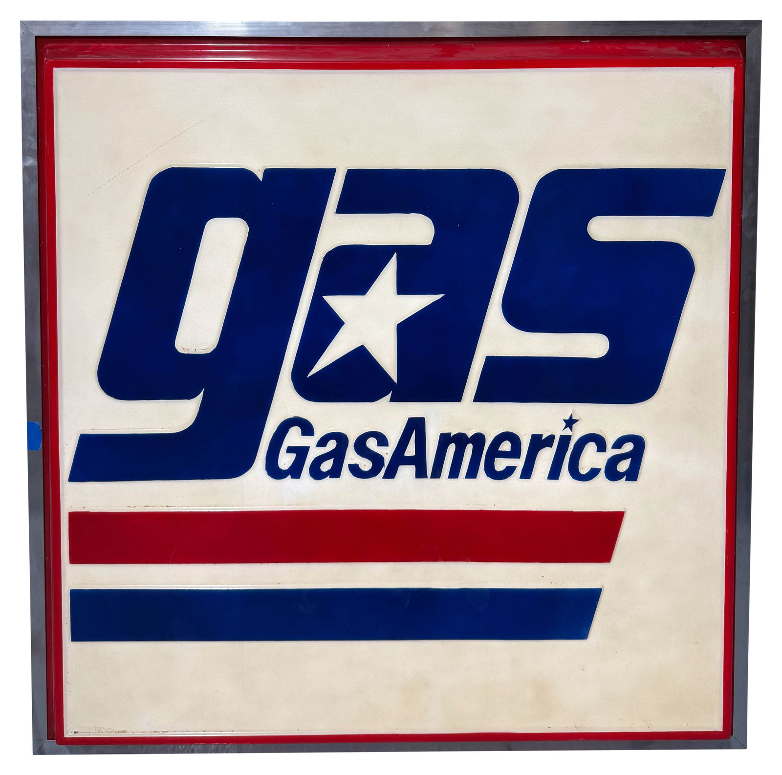 Gas America Single Sided Light Up Plastic Sign: 49" x 49" x 8" Gas America plastic light up sign in working condition. Single sided.