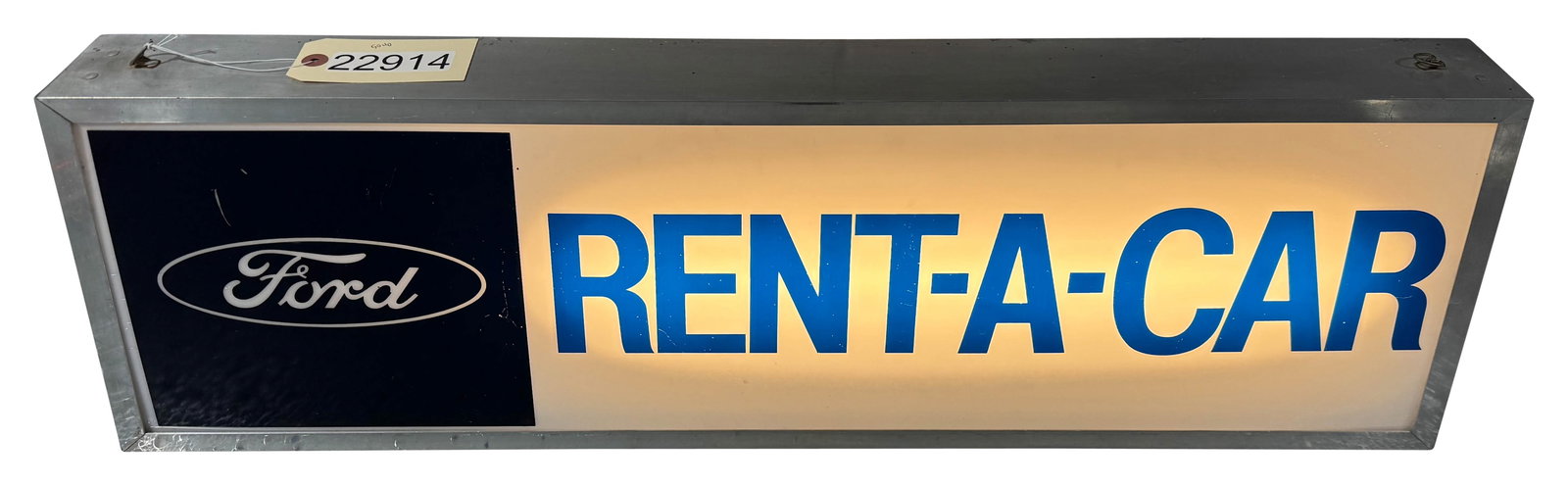 Ford Rent A Car Single Sided Light Up Plastic Sign: 36" x 12" x 4" Ford Rent a car lighted plastic sign. Working condition double sided.