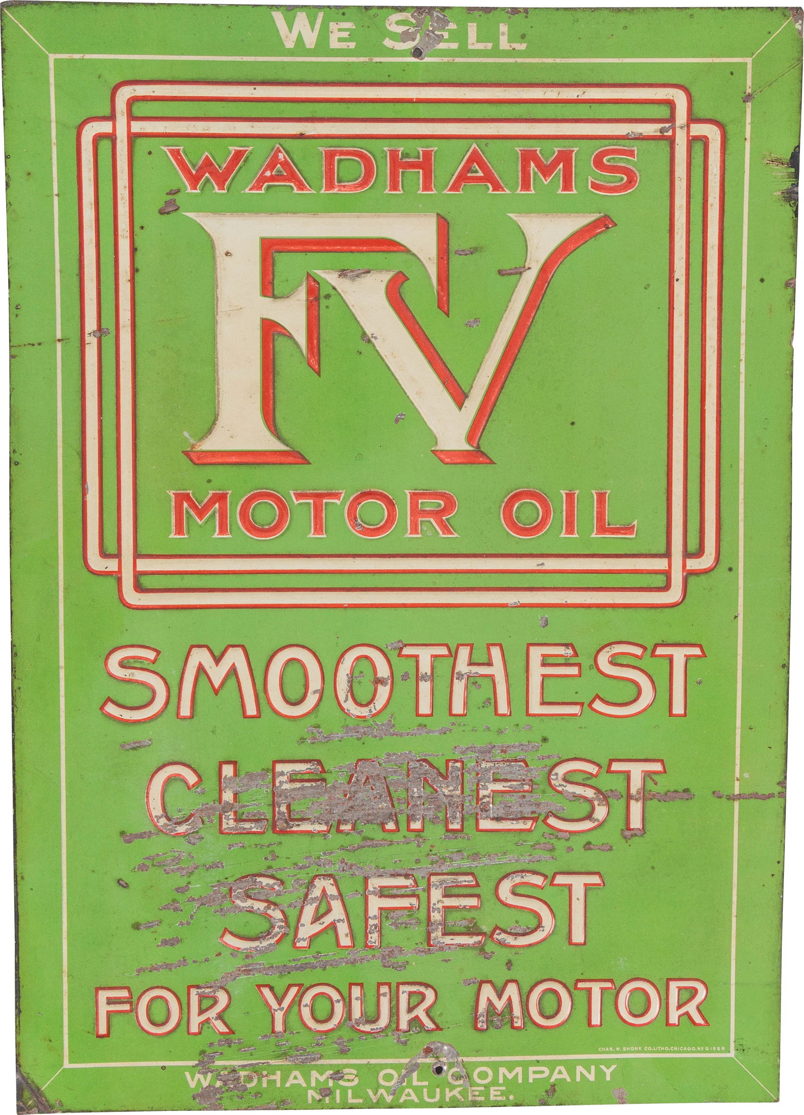 Scarce Early Wadhams FV Motor Oil Emb. SST Tacker Sign (1 of 2)