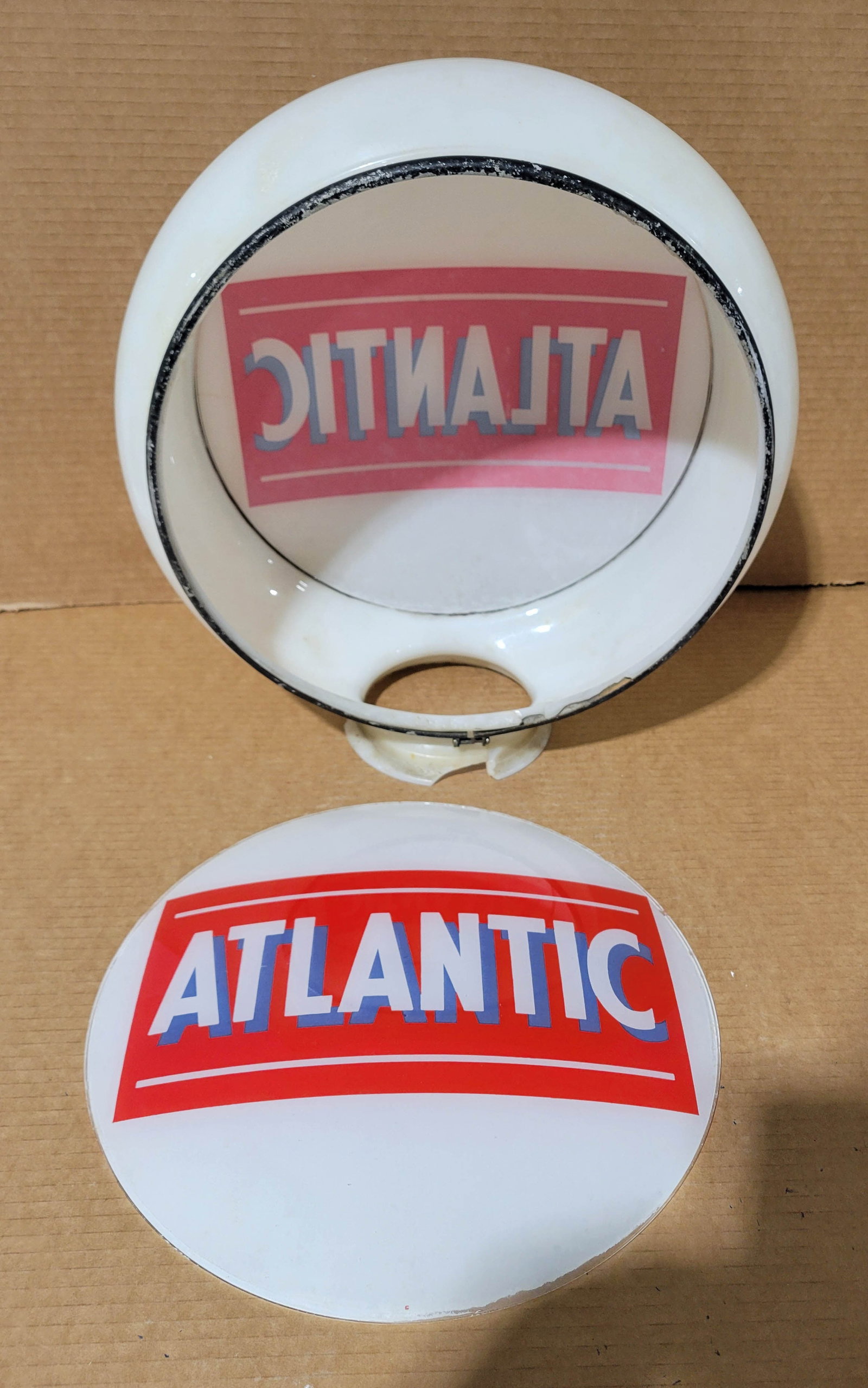 Atlantic Gasoline Complete 13.5" Gill Milk Glass Gas Pump Globe - 2