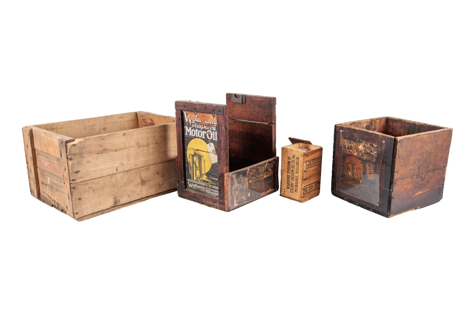 Group of Four Wooden Wadhams Motor Oil Advertising Crates (1 of 2)