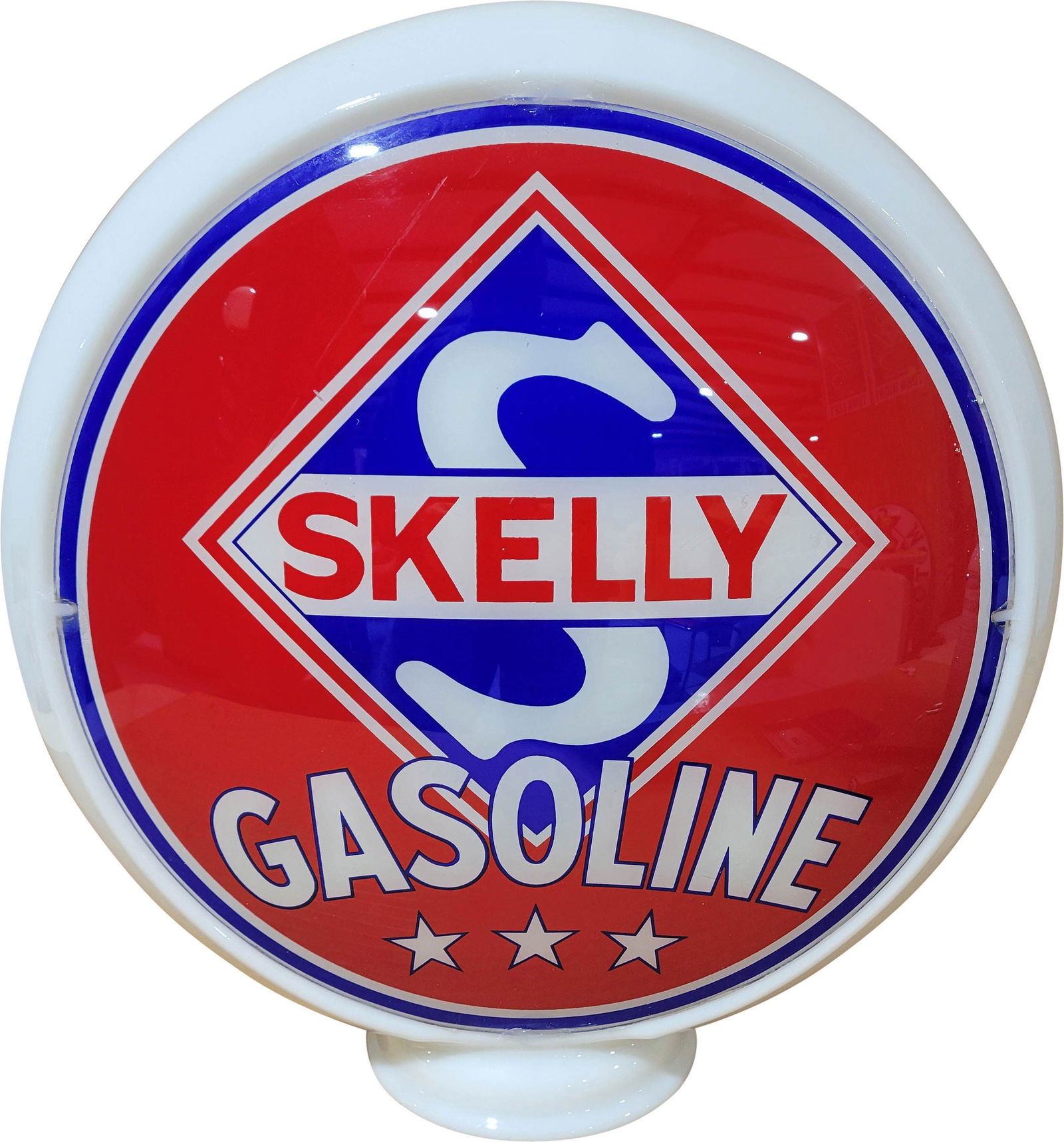 Skelly Gasoline Complete 13.5" Milk Glass Gas Pump Globe (1 of 2)