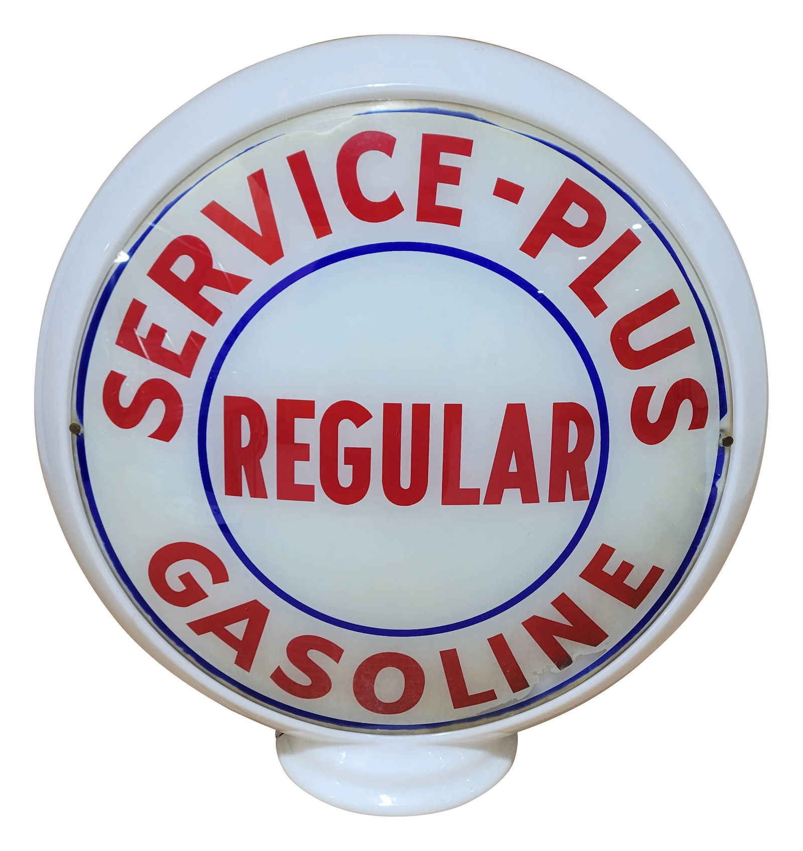 Service Plus Regular Gasoline Complete 13.5" Milk Glass Globe w/ Logo (1 of 2)