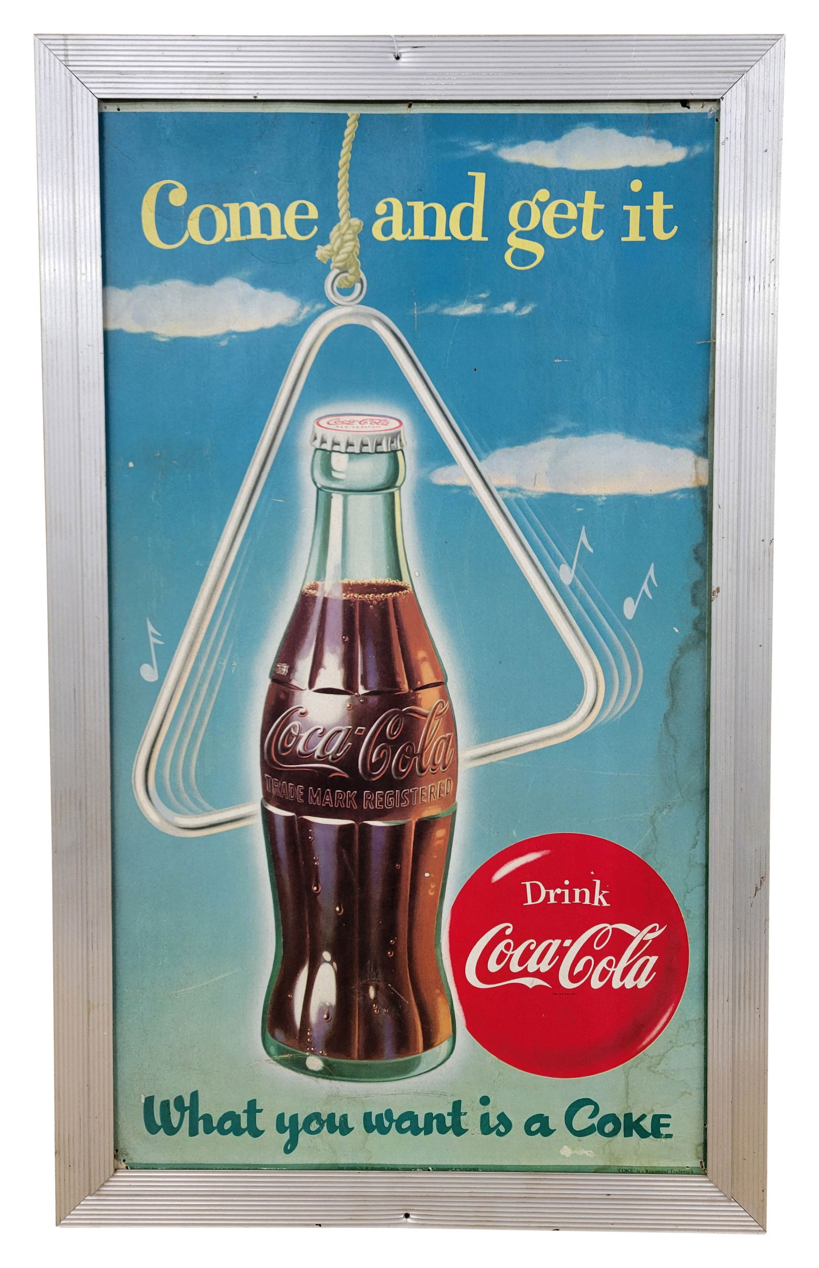 1952 Come And Get It Drink Coca Cola Single Sided Cardboard Sign In Frame (1 of 2)