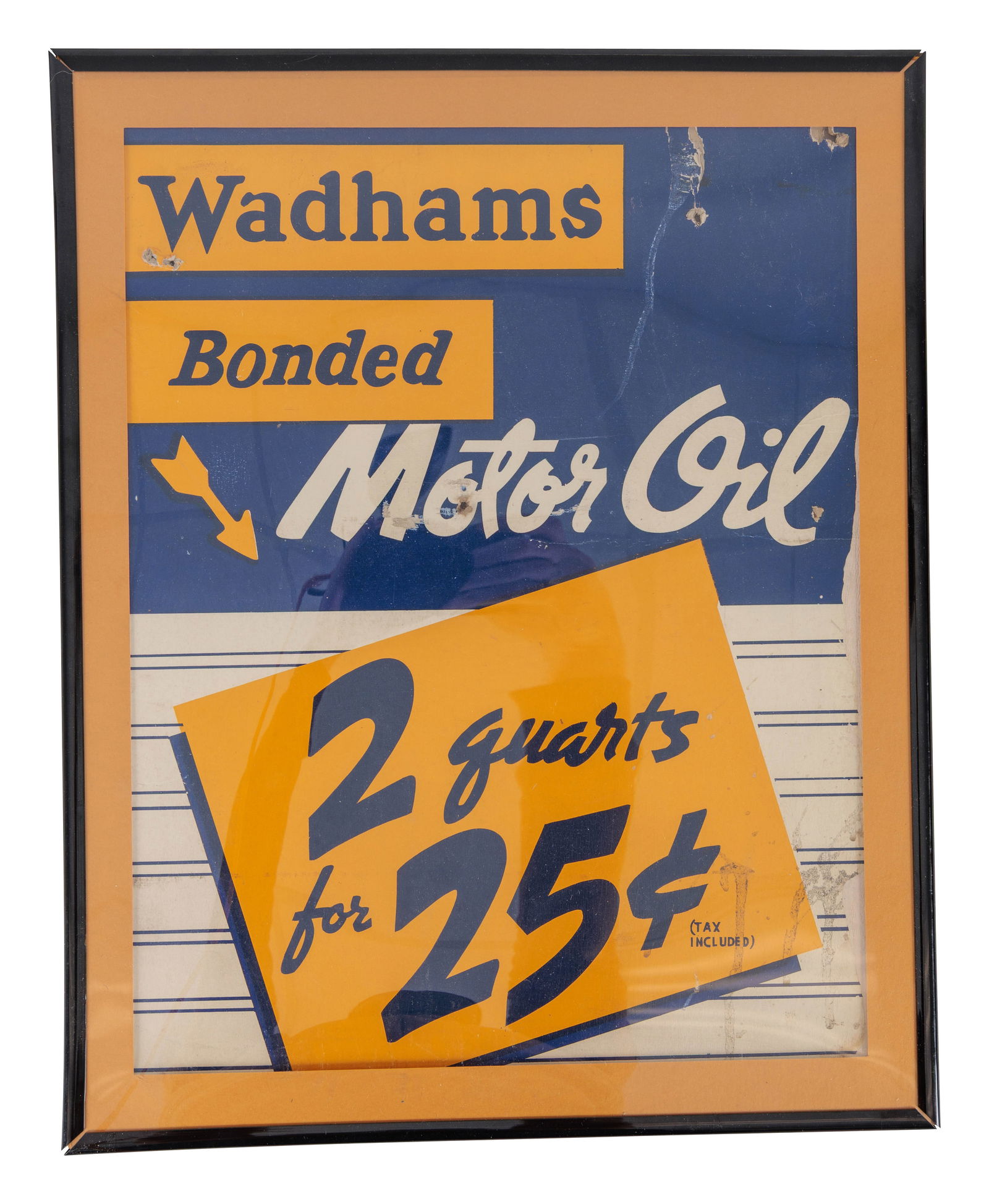 Wadhams Bonded Motor Oil "2 Quarts 25 Cents" Cardboard Sign (1 of 2)