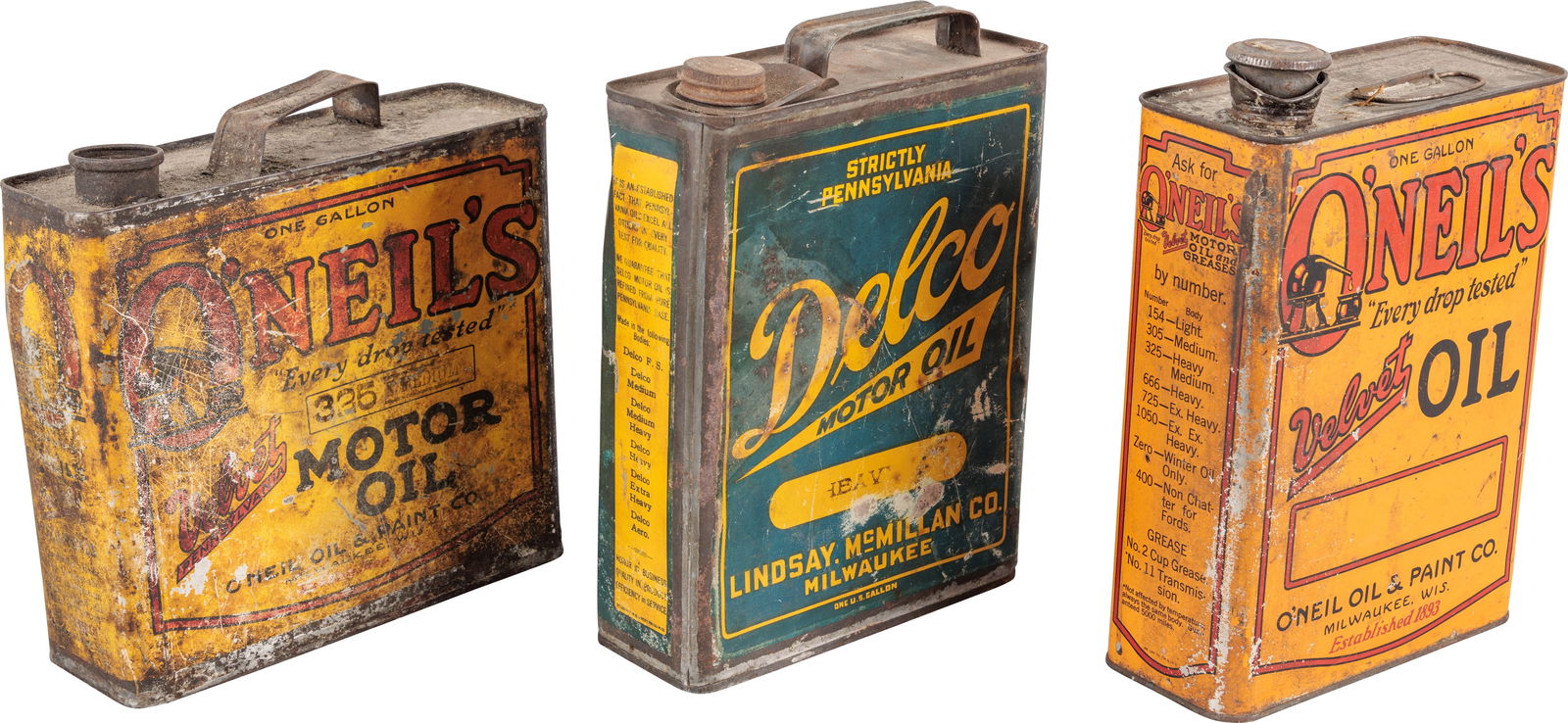 Group of 3 One Gallon Motor Oil Cans Oneil's & Delco (1 of 2)