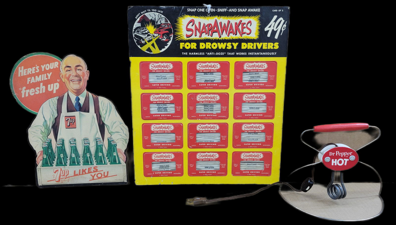 Soda Related and Misc. Advertising 7up, Dr. Pepper Warmer, Snapawakes (1 of 1)