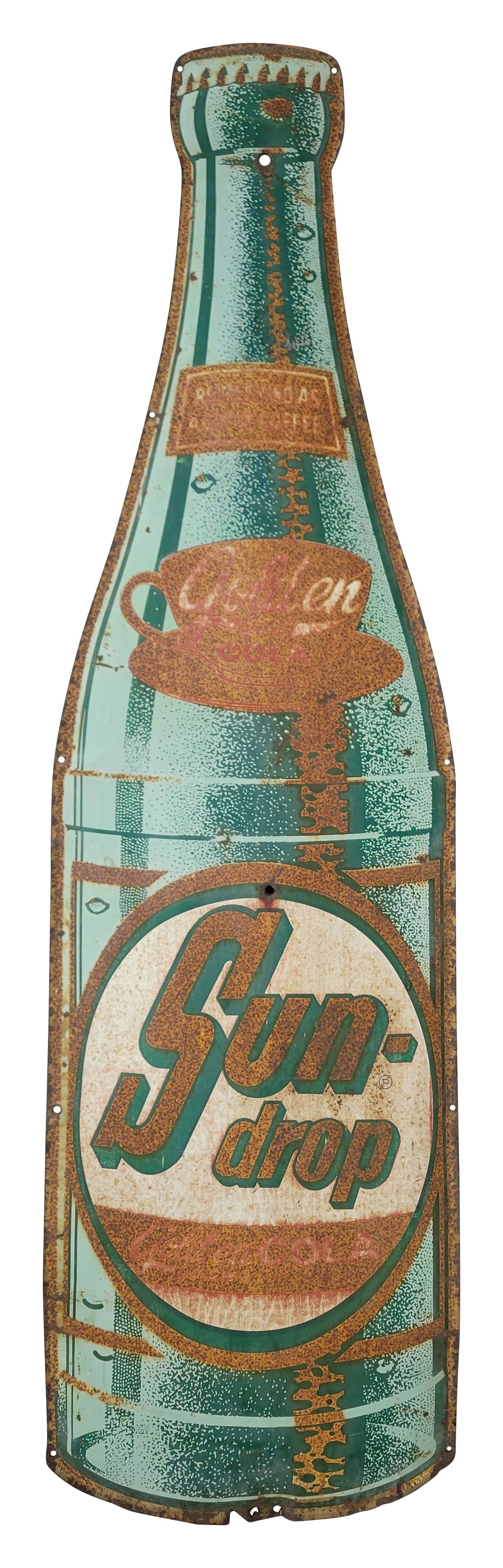 Golden Cola Sun Drop Single Sided Tin Die Cut Bottle Sign (1 of 3)