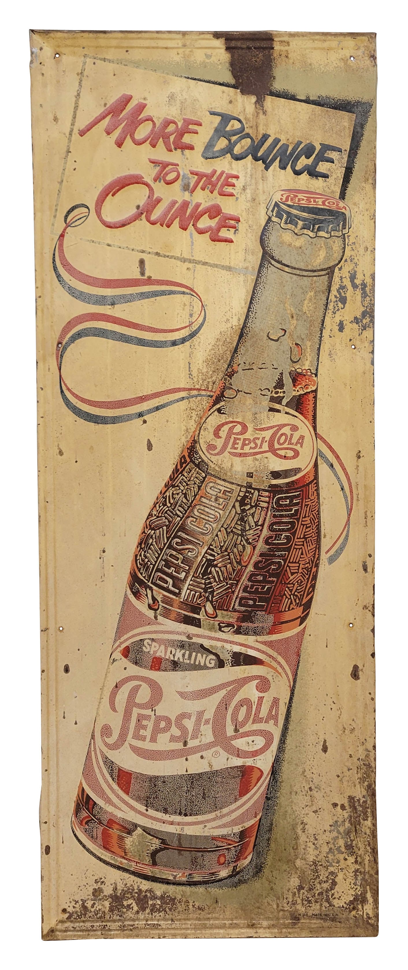 1951 Pepsi Cola More Bounce To The Ounce Single Sided Tin Sign (1 of 2)