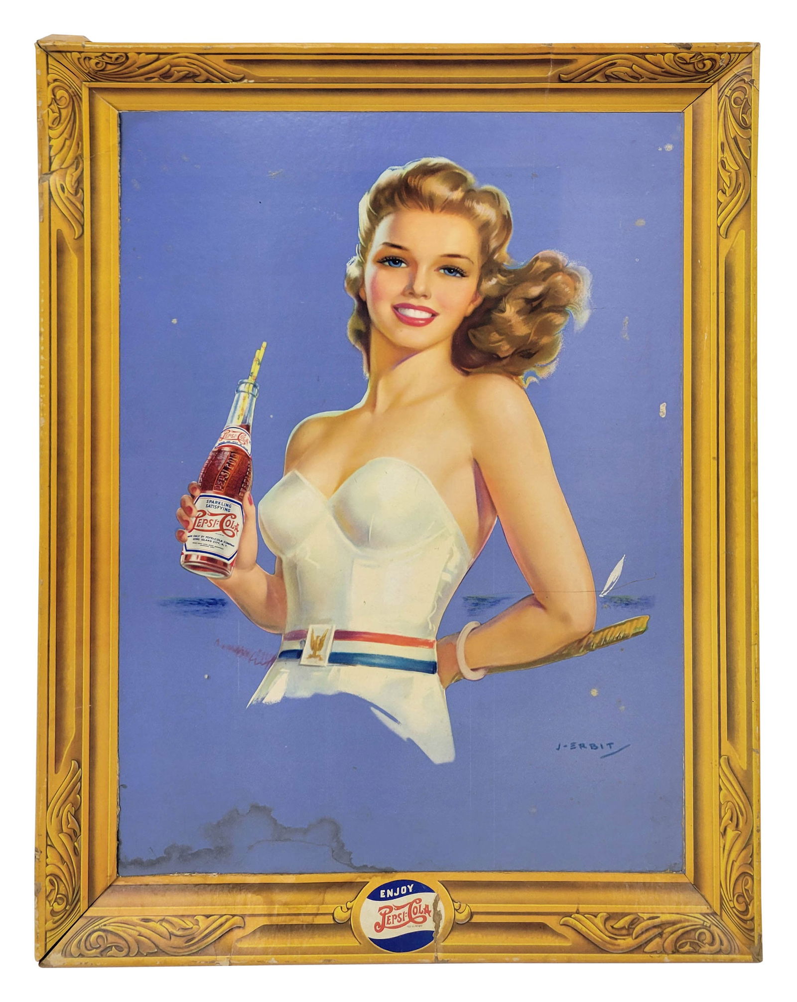 1943 Pepsi Cola Self Framed Easel Back Cardboard Pin Up Girl (1 of 6)