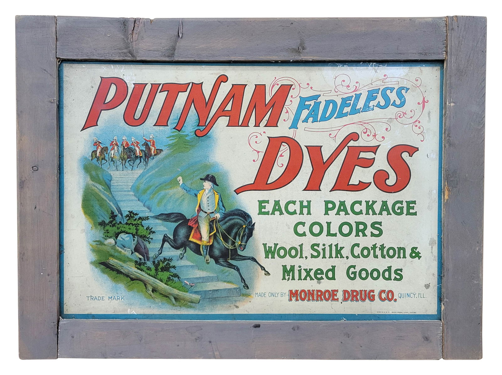 Framed Putnam Fadeless Dyes Tin Display Cabinet Sign (1 of 2)
