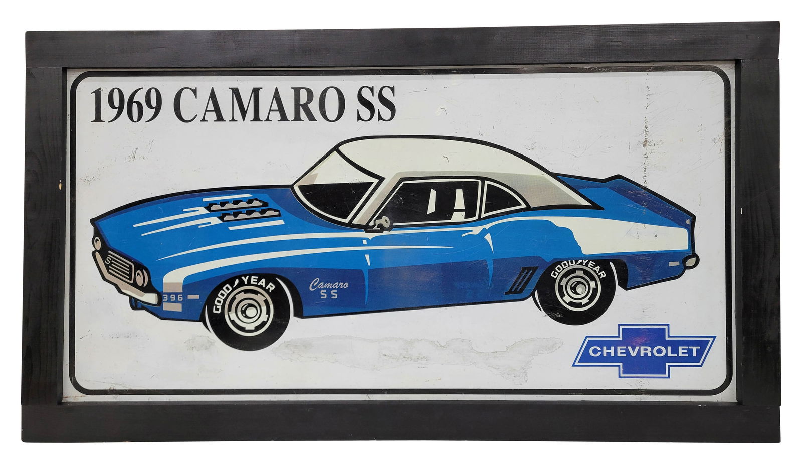 1969 Camaro SS Single Sided Tin Sign In Wood Frame (1 of 2)