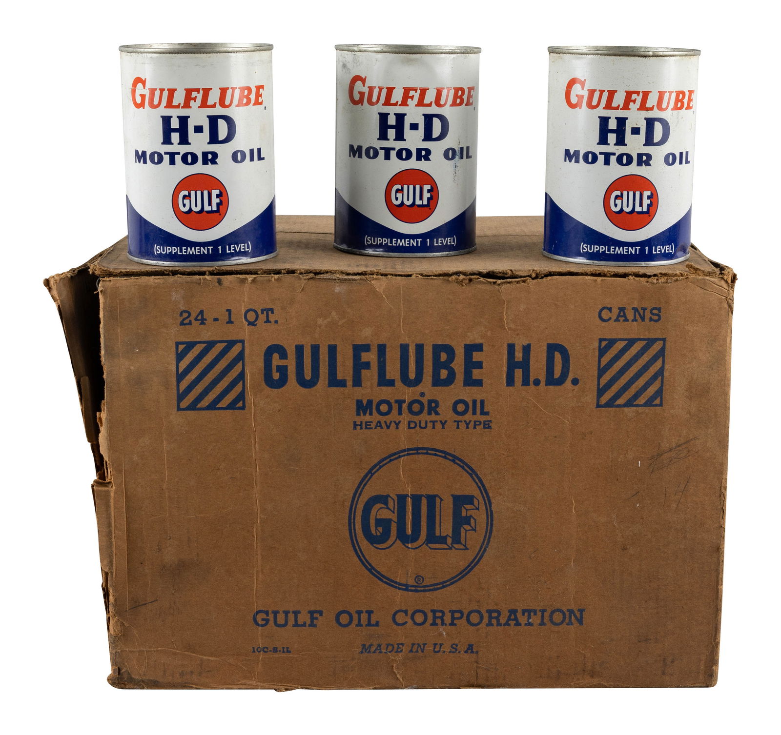 Case of Gulflube H-D Motor Oil Quart Cans w/ Box (1 of 2)