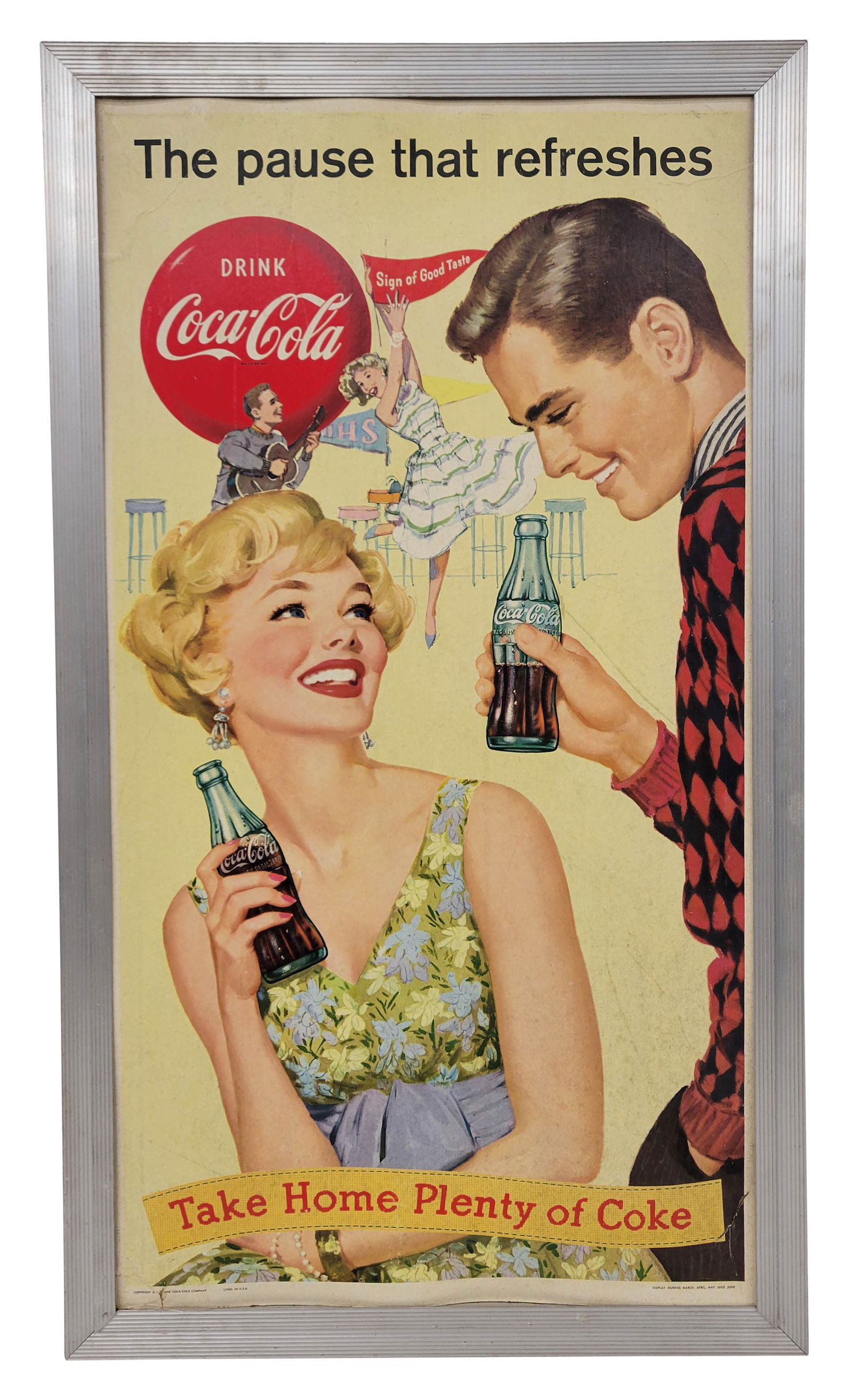 1959 Drink Coca Cola Double Sided Cardboard In Aluminum Frame (1 of 2)