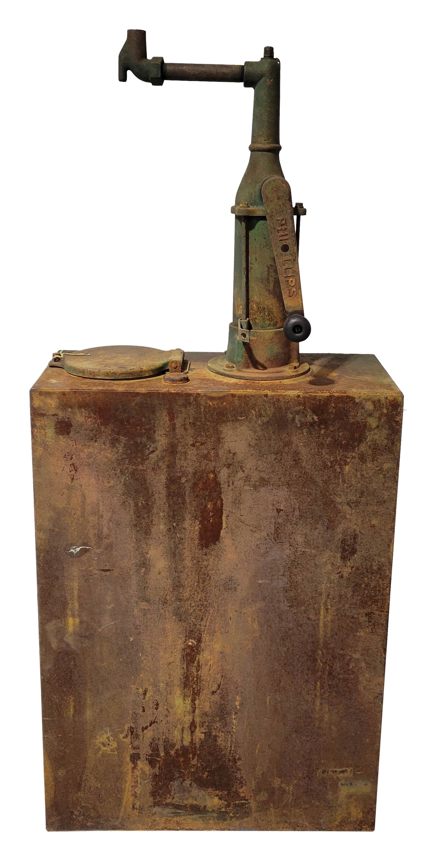 Service Station Lubester In Original Condition: 23" x 55" x 10" lubester is in original condition with signs of age and wear with surface rust.